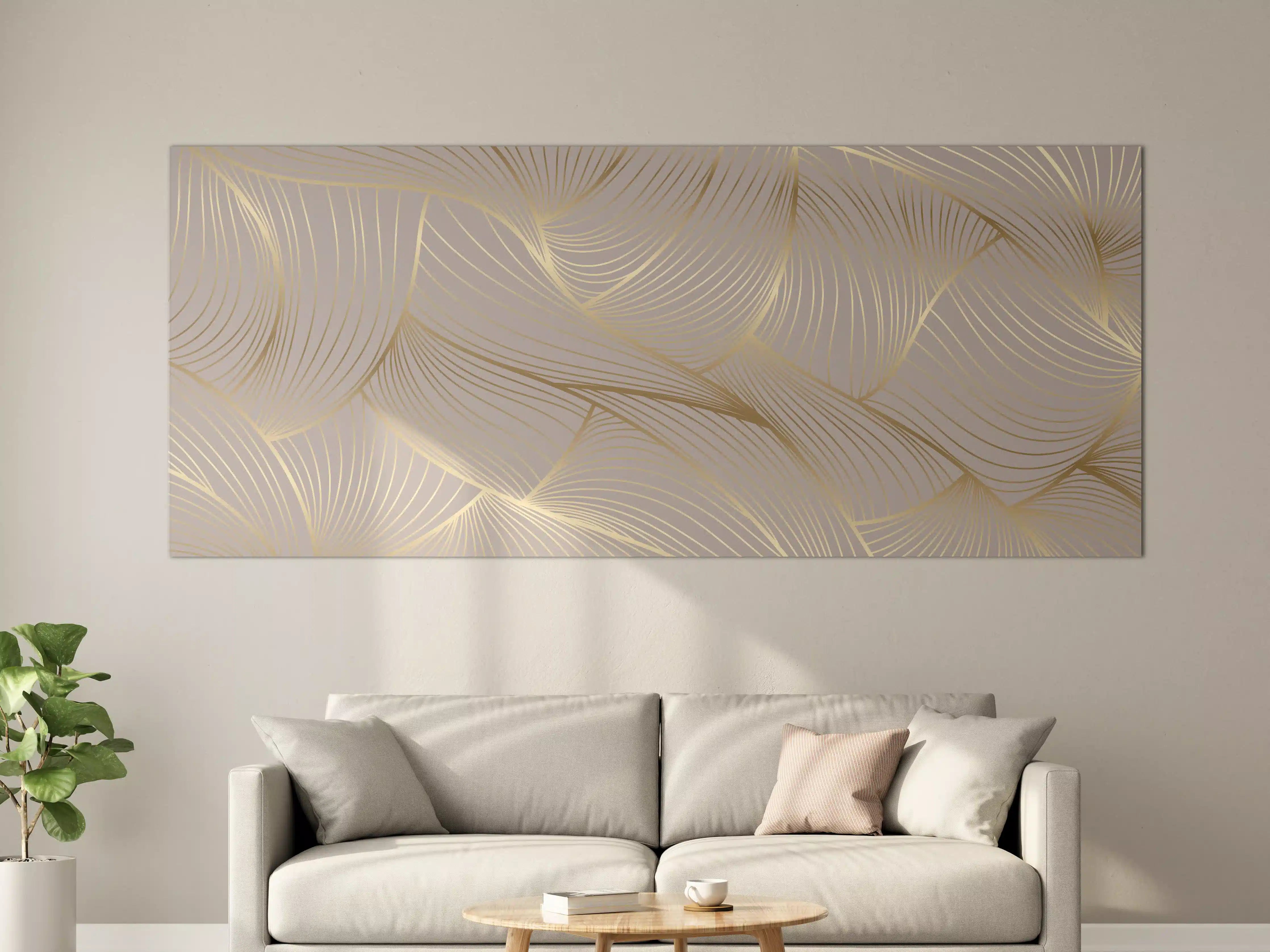 Große Wandbilder - Beige-Goldene Linien Muster