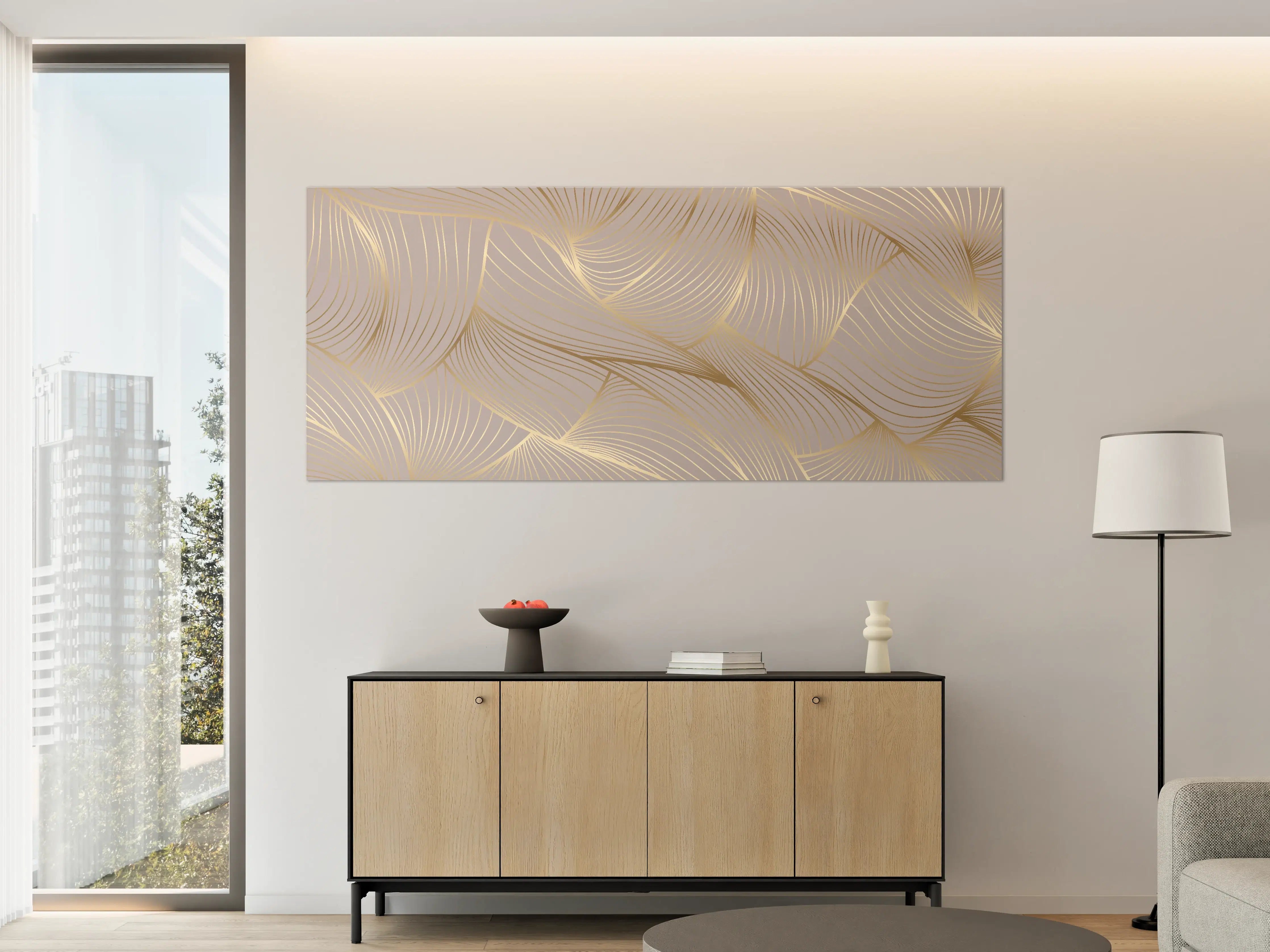 Große Wandbilder - Beige-Goldene Linien Muster
