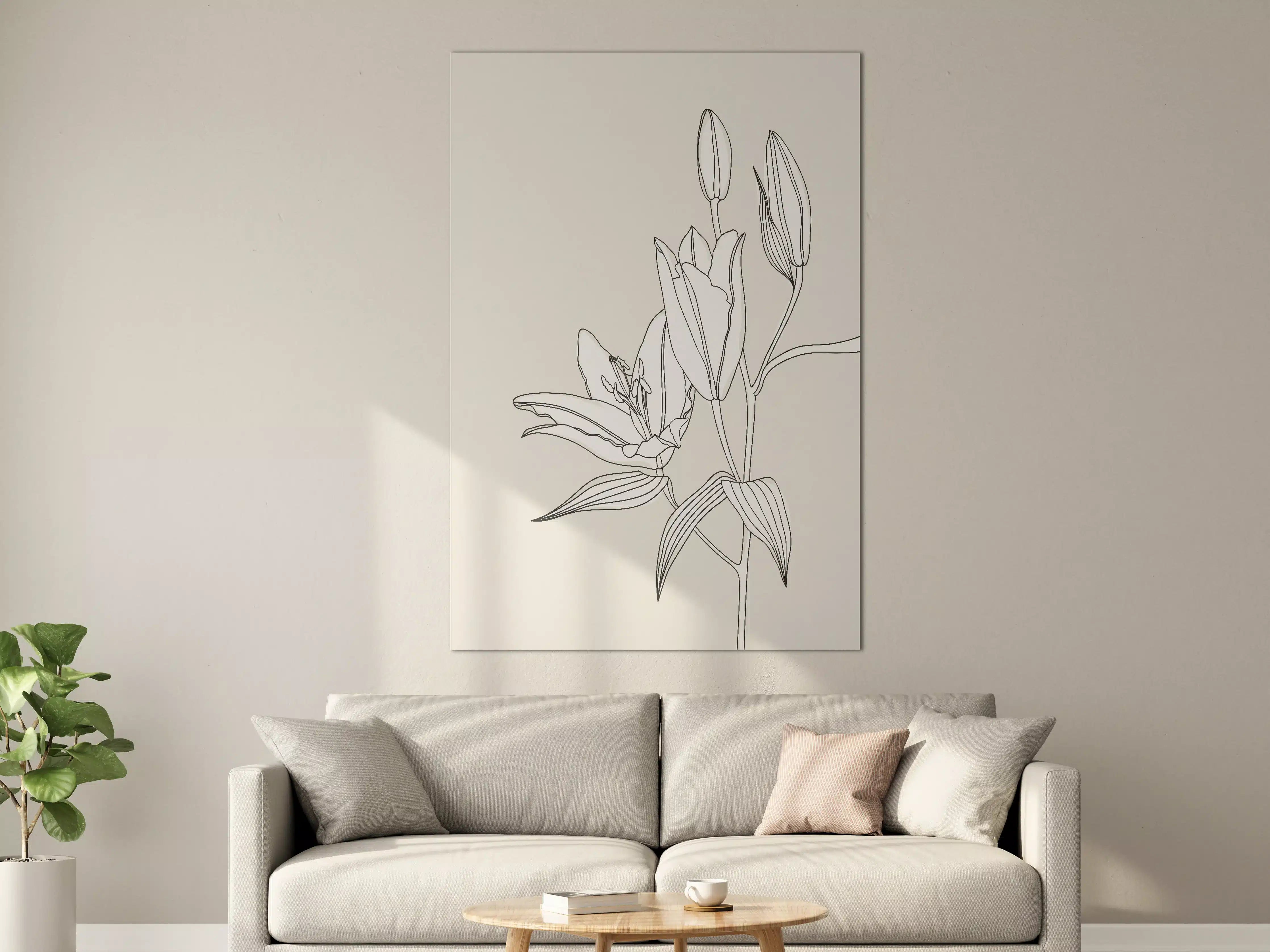 Große Wandbilder - Beige Lilien Linienkunst