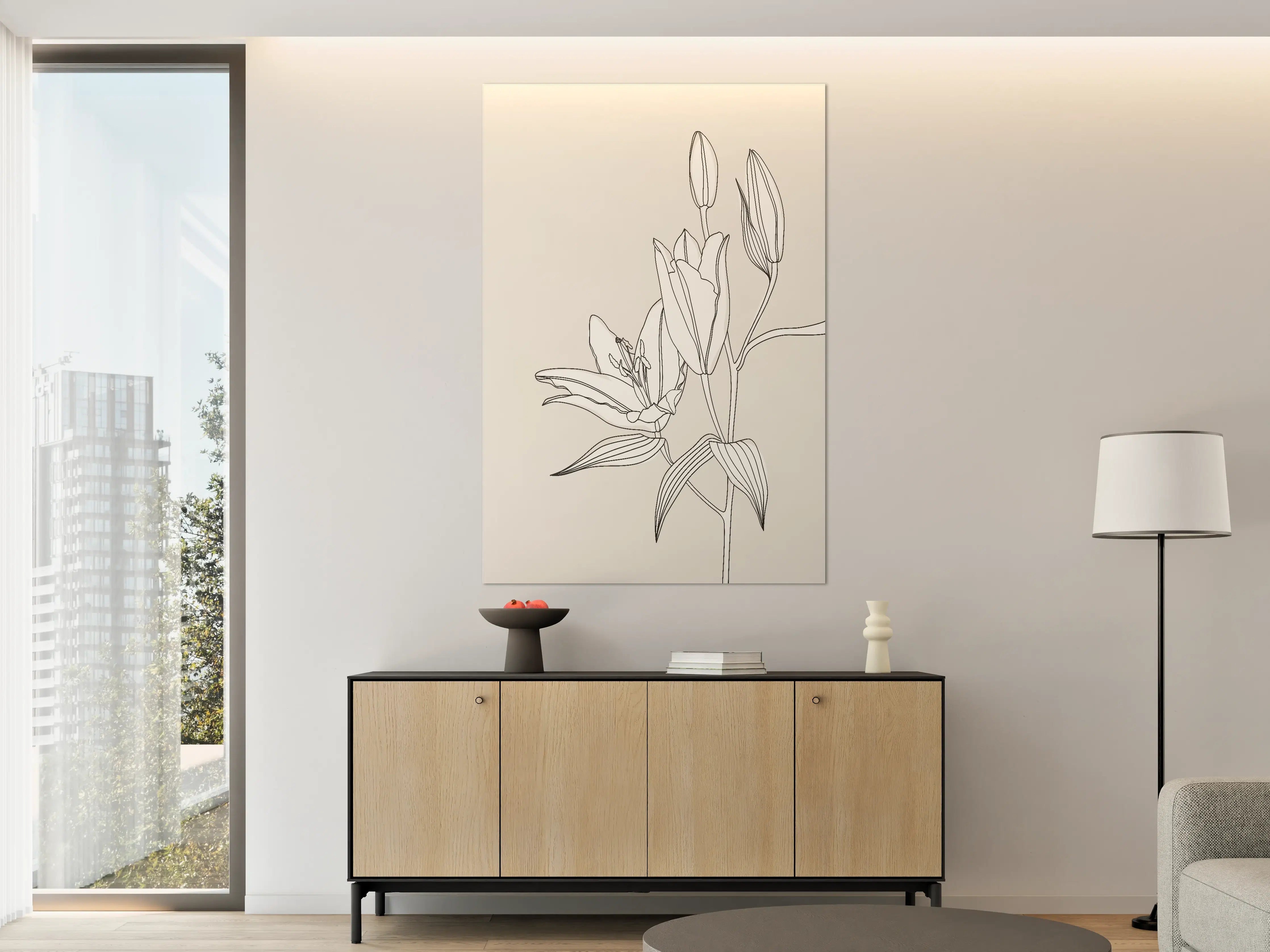Große Wandbilder - Beige Lilien Linienkunst