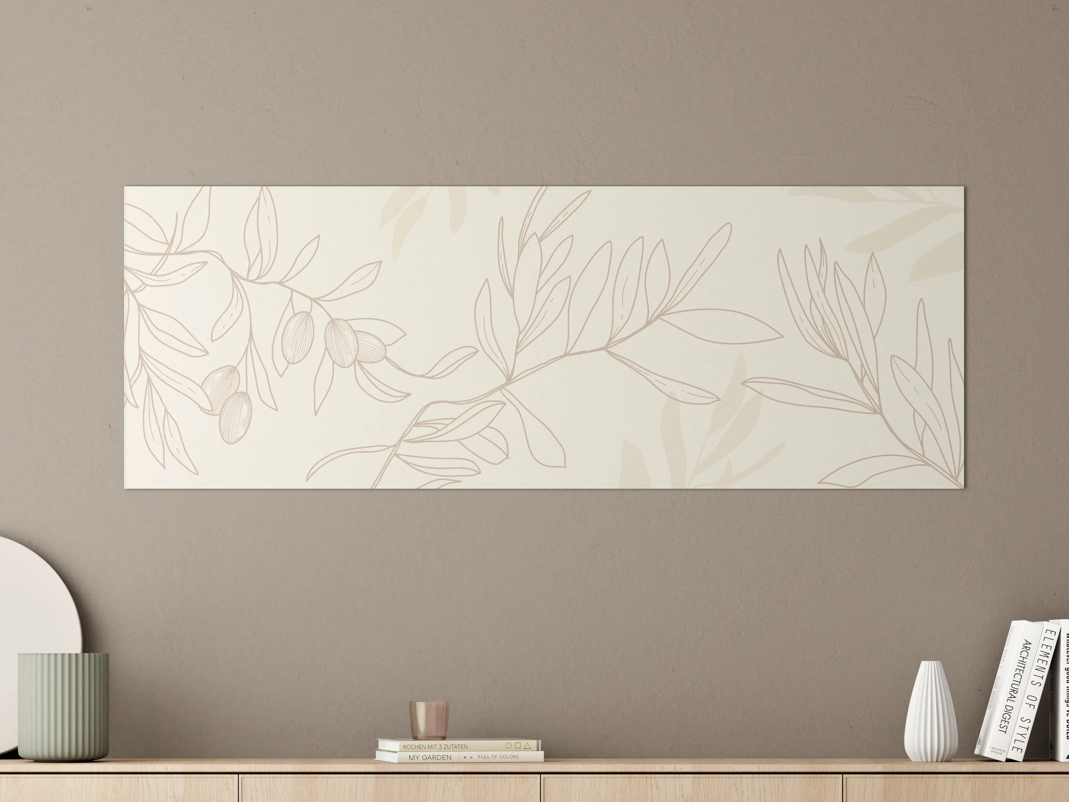 Große Wandbilder - Beige Pflanzenlinien Muster