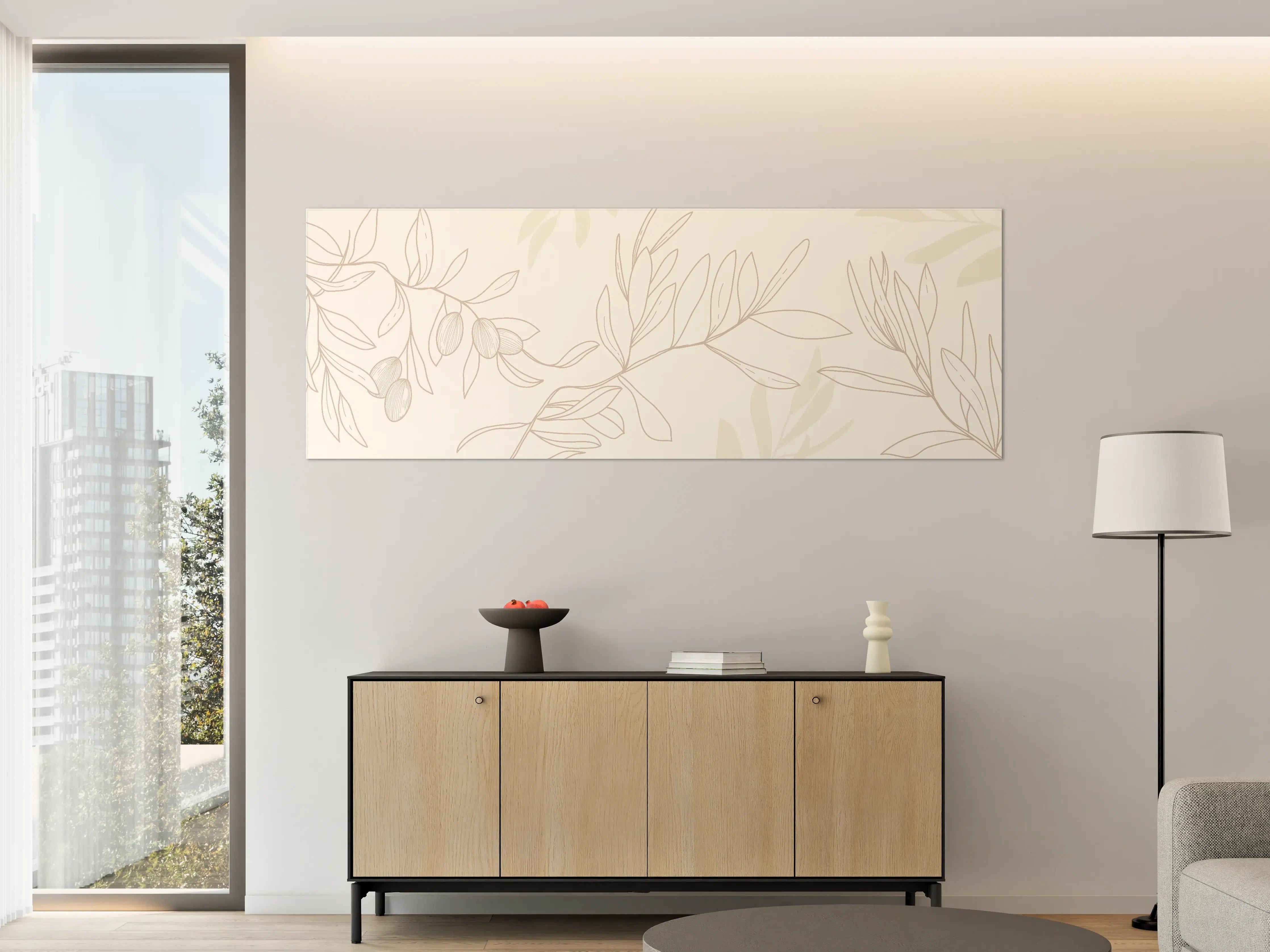 Große Wandbilder - Beige Pflanzenlinien Muster