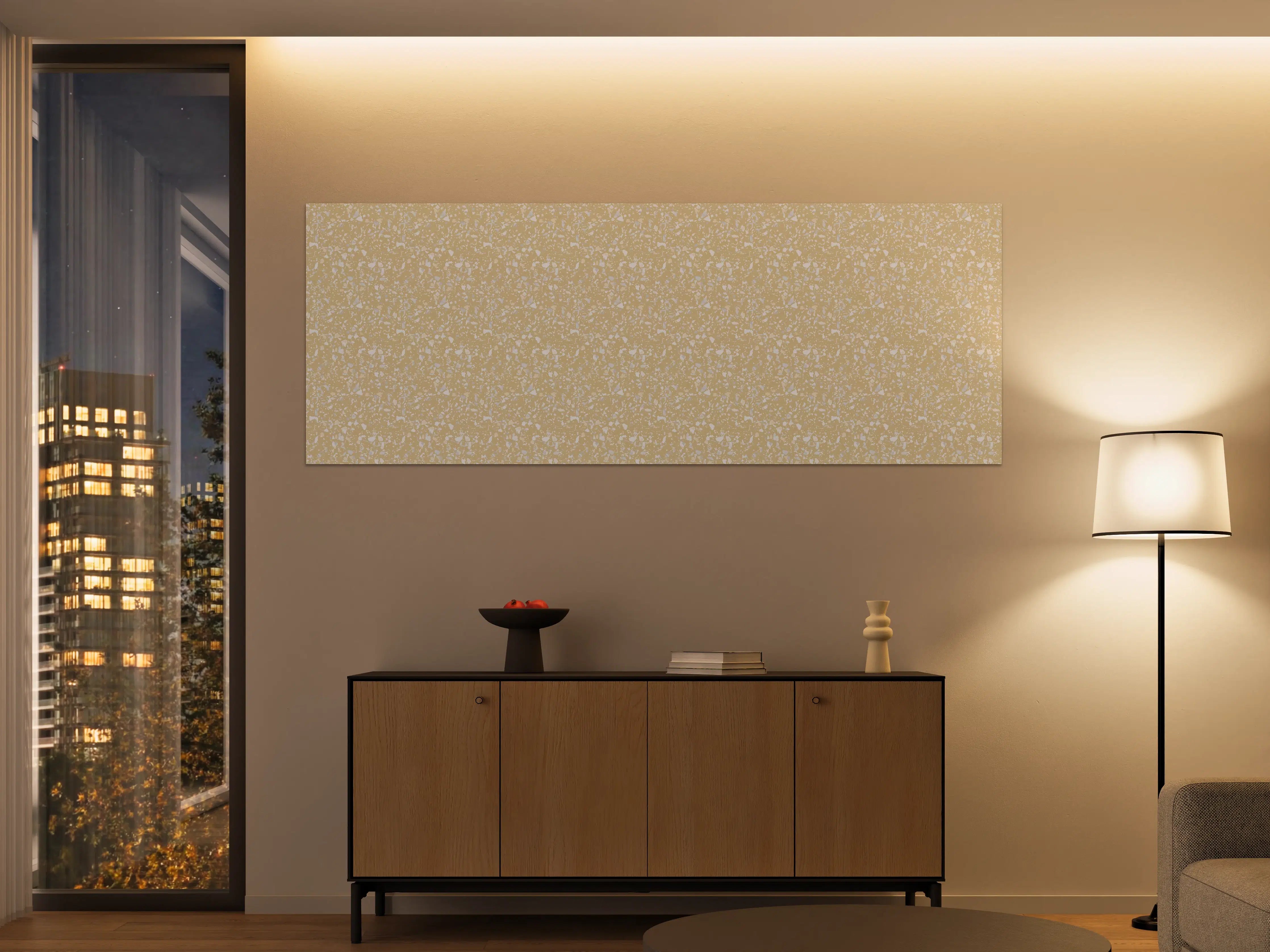 Große Wandbilder - Beige-Sprühfarbe-Grafik mit weißem Farbklecks-Muster