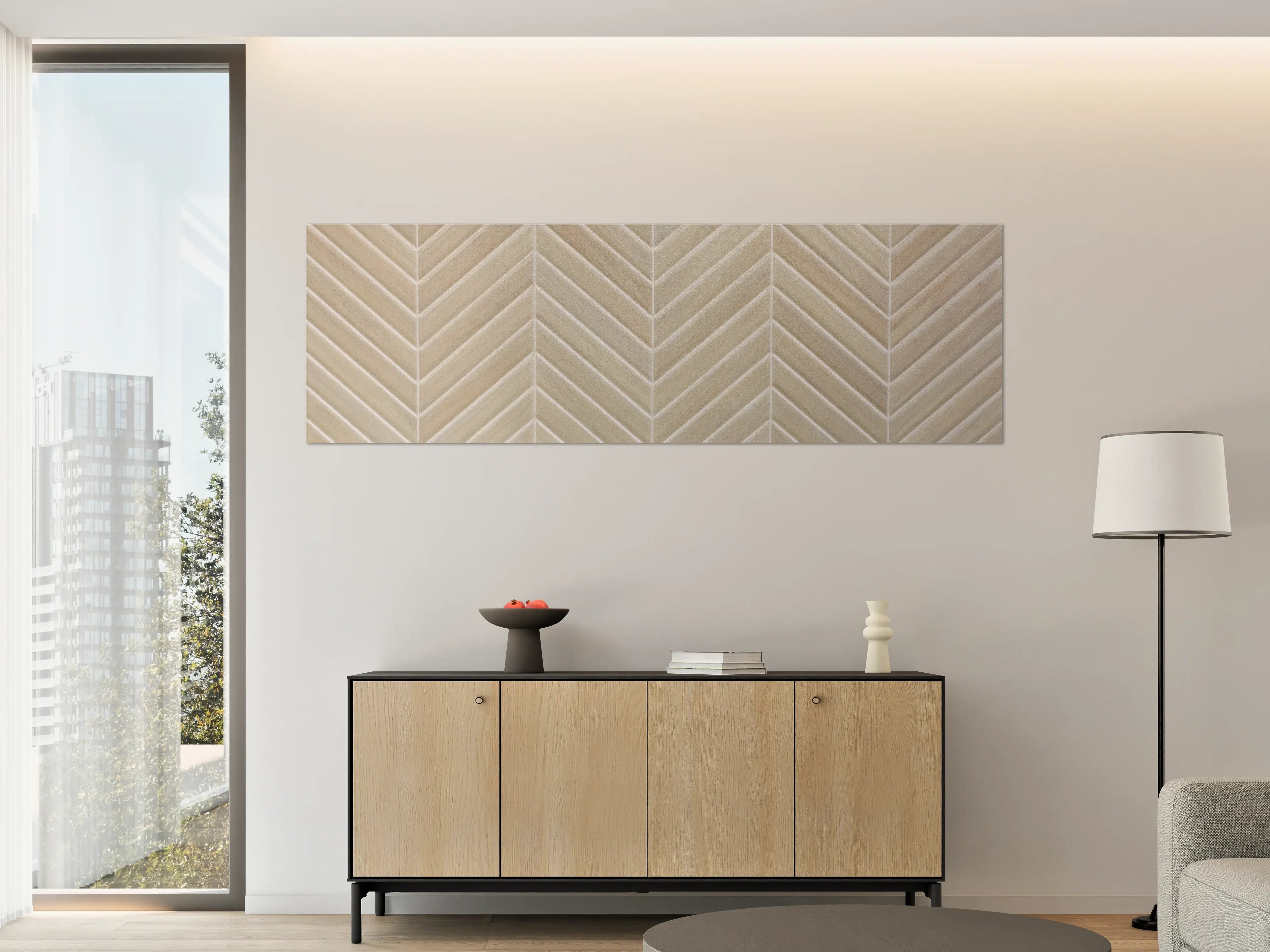 Große Wandbilder - Beige-Ton Wandfliesen mit Chevron-Muster