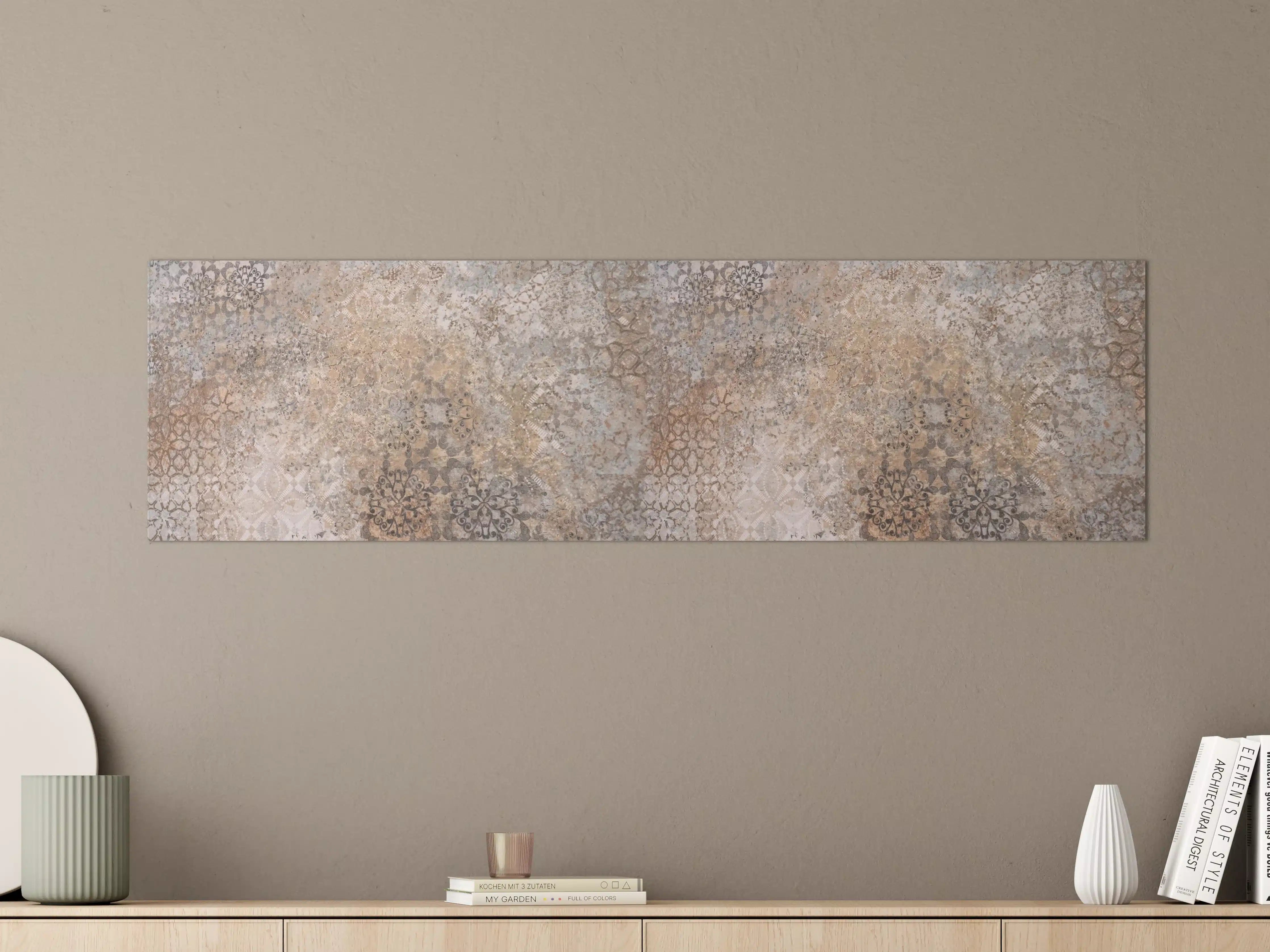 Große Wandbilder - Beige Vintage Blumenmuster im Tapeten-Stil