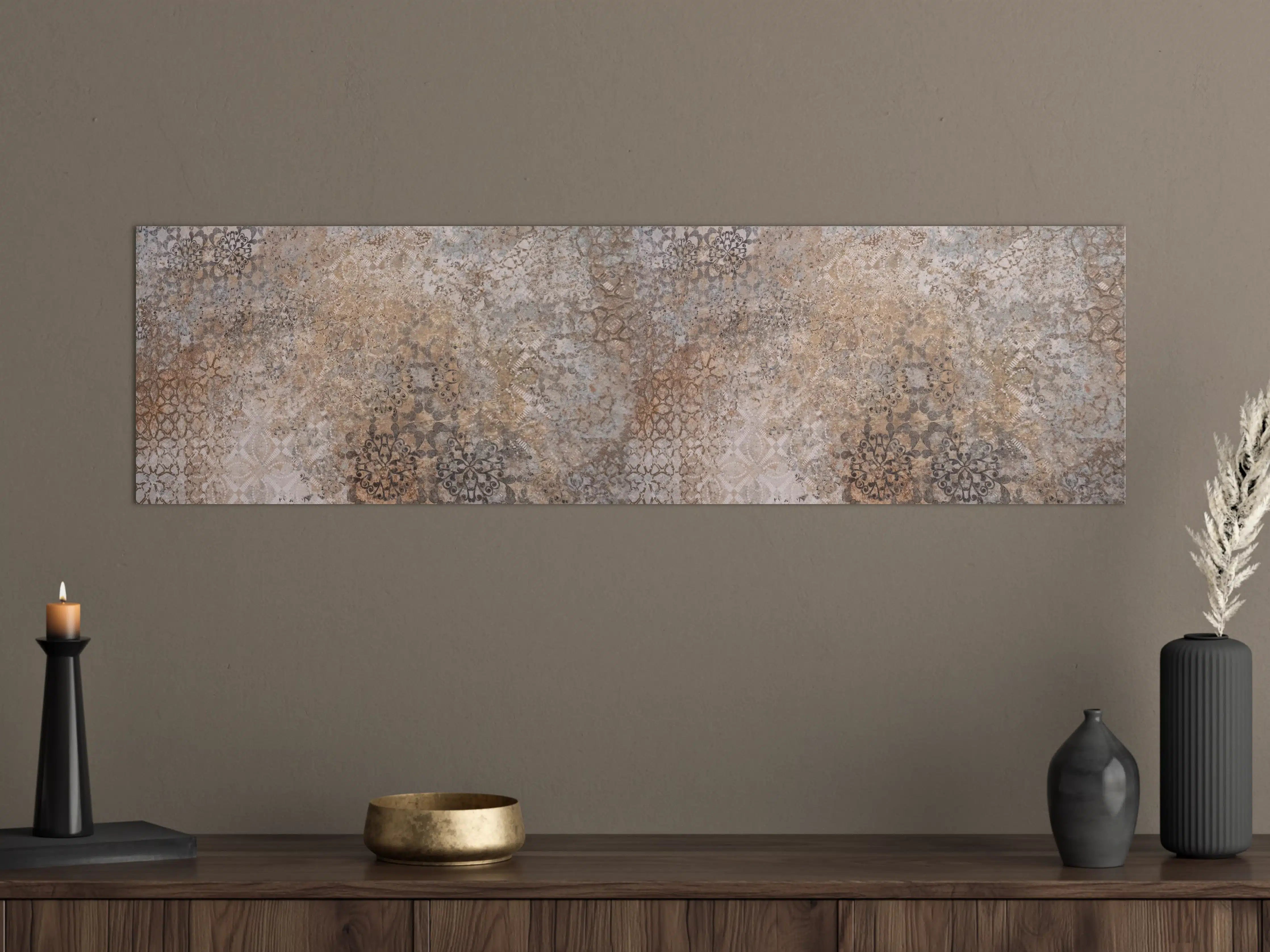Große Wandbilder - Beige Vintage Blumenmuster im Tapeten-Stil