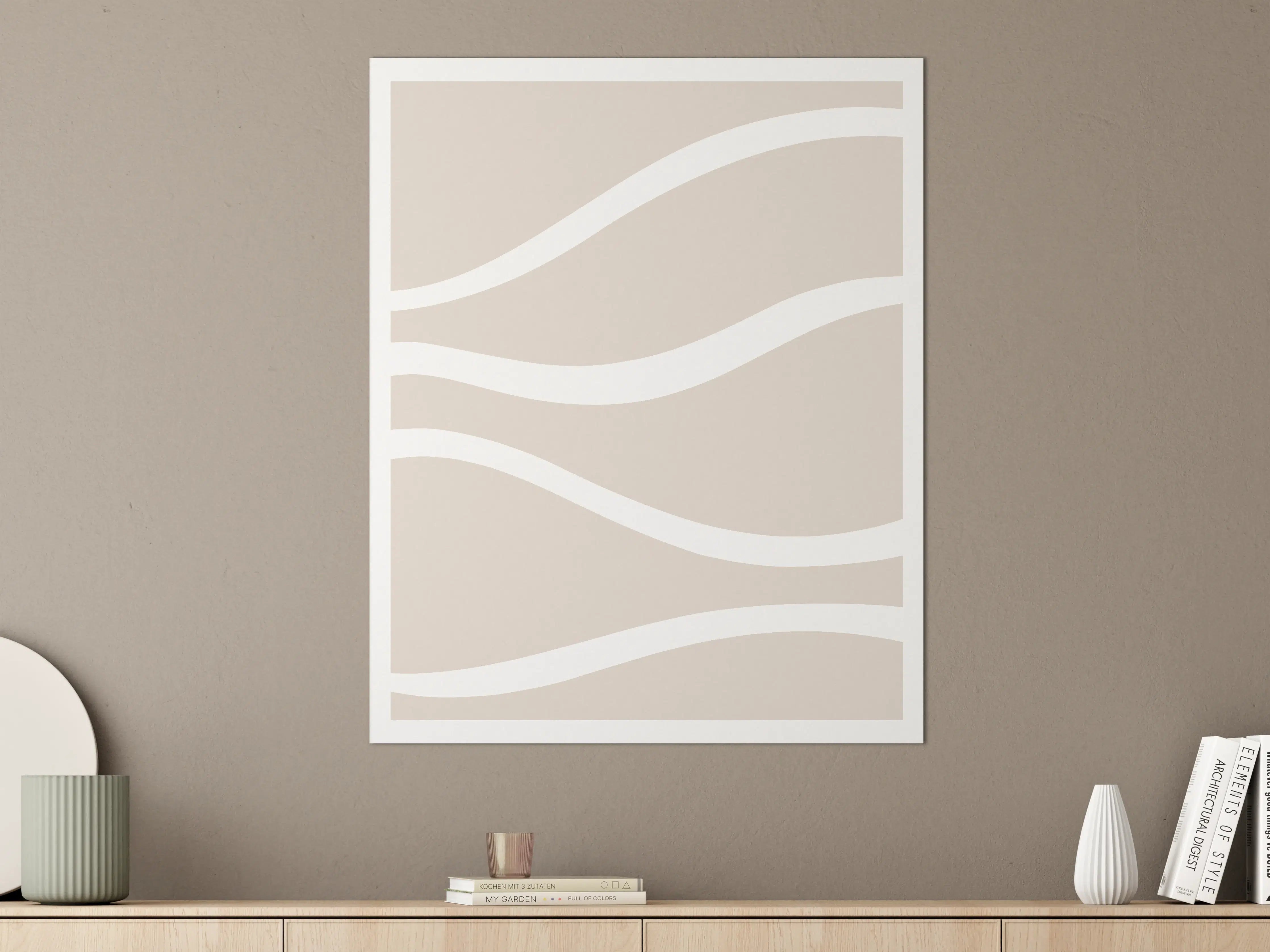 Große Wandbilder - Beige Wand mit weißen Wellenmustern