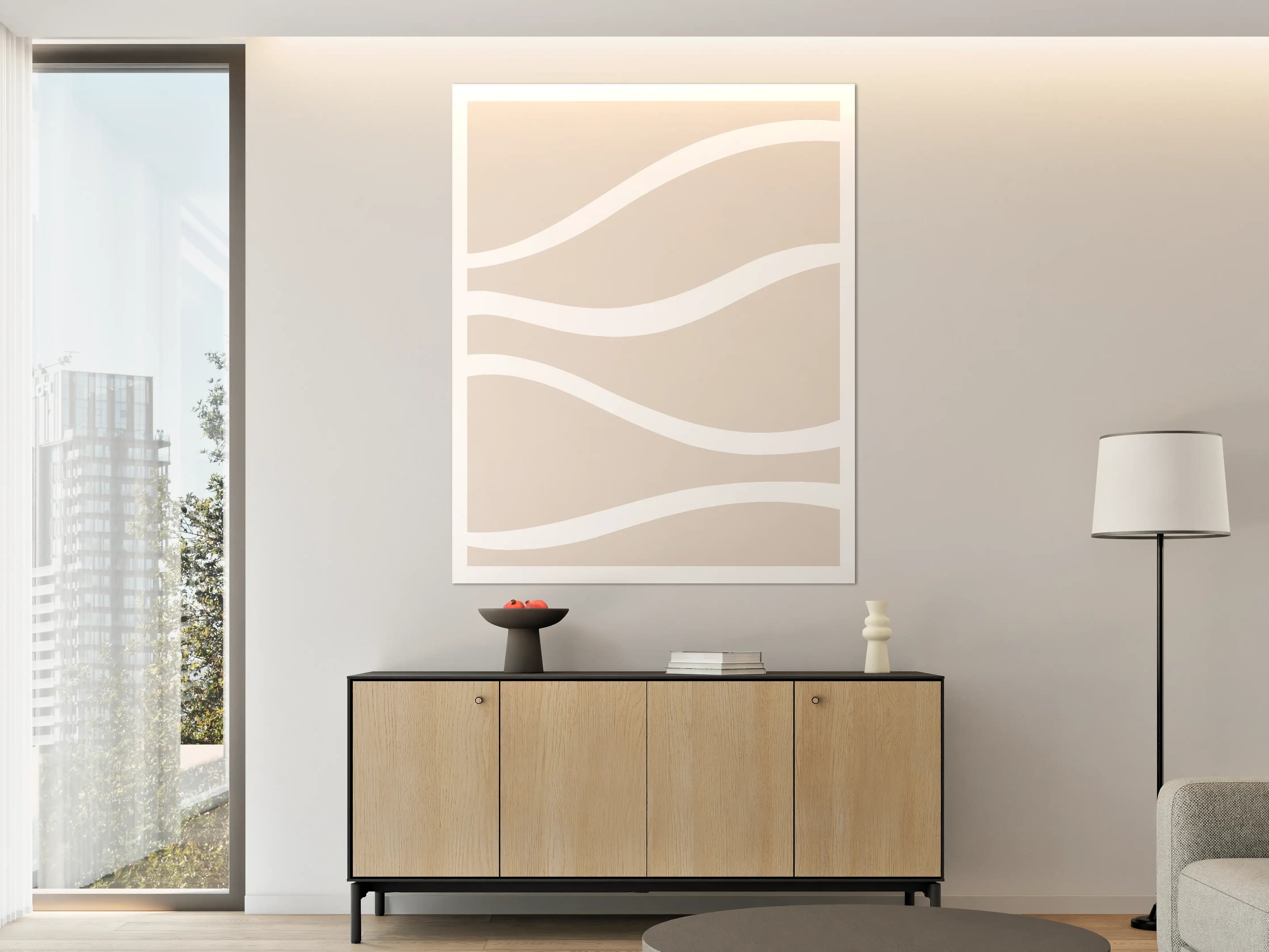 Große Wandbilder - Beige Wand mit weißen Wellenmustern