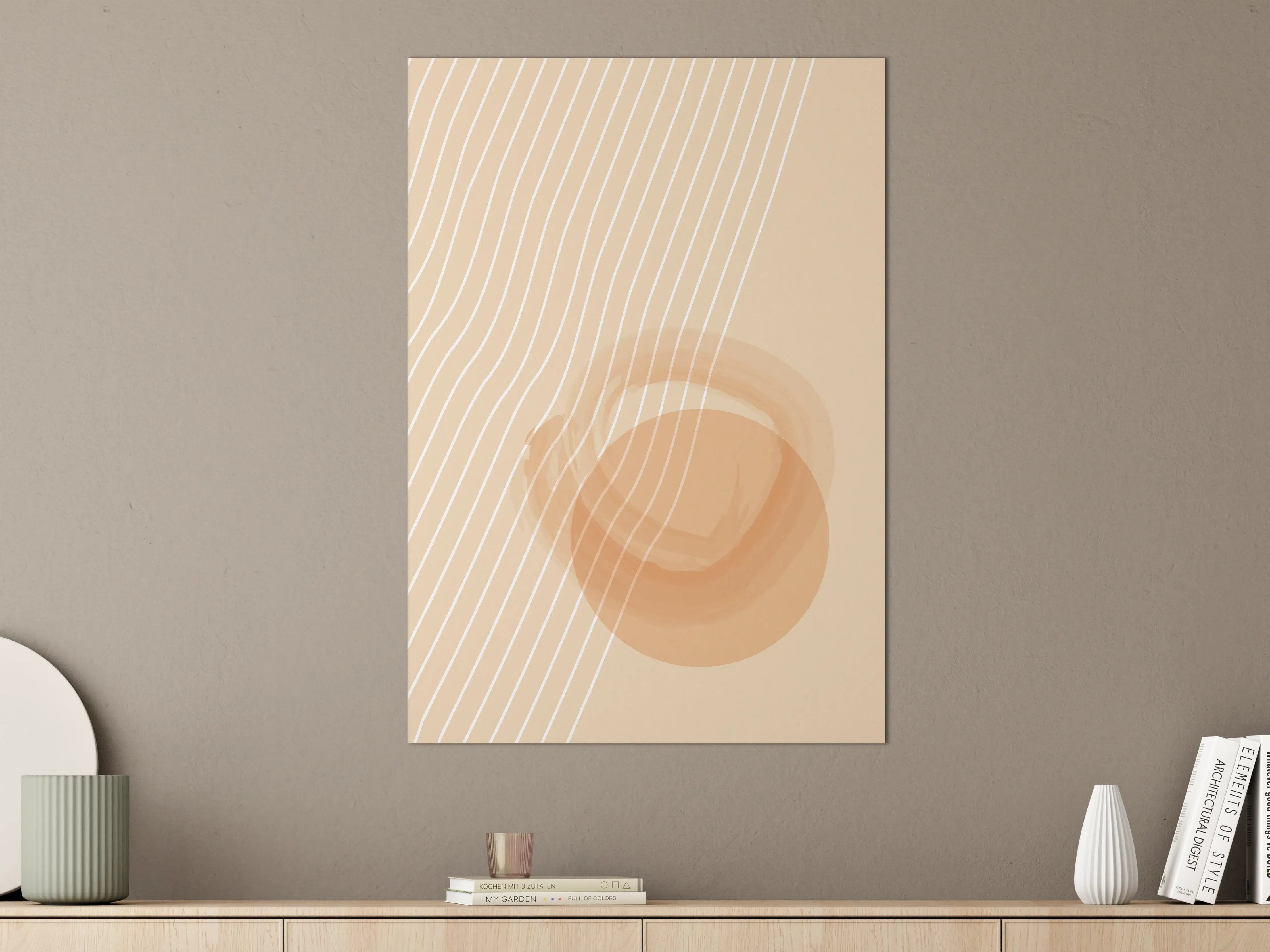 Große Wandbilder - Beige-Waschbeton-Effekt mit weißen Linien