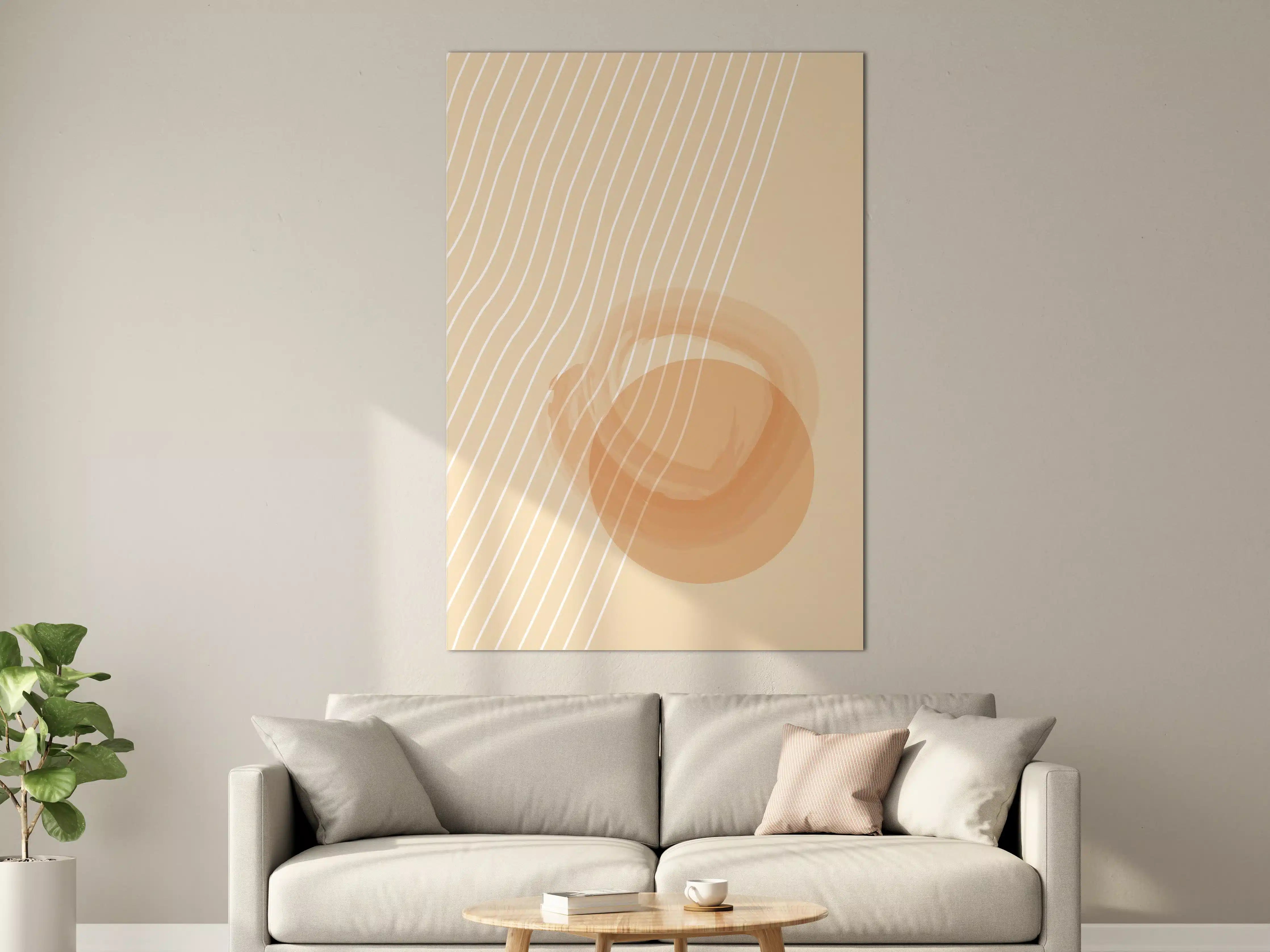 Große Wandbilder - Beige-Waschbeton-Effekt mit weißen Linien