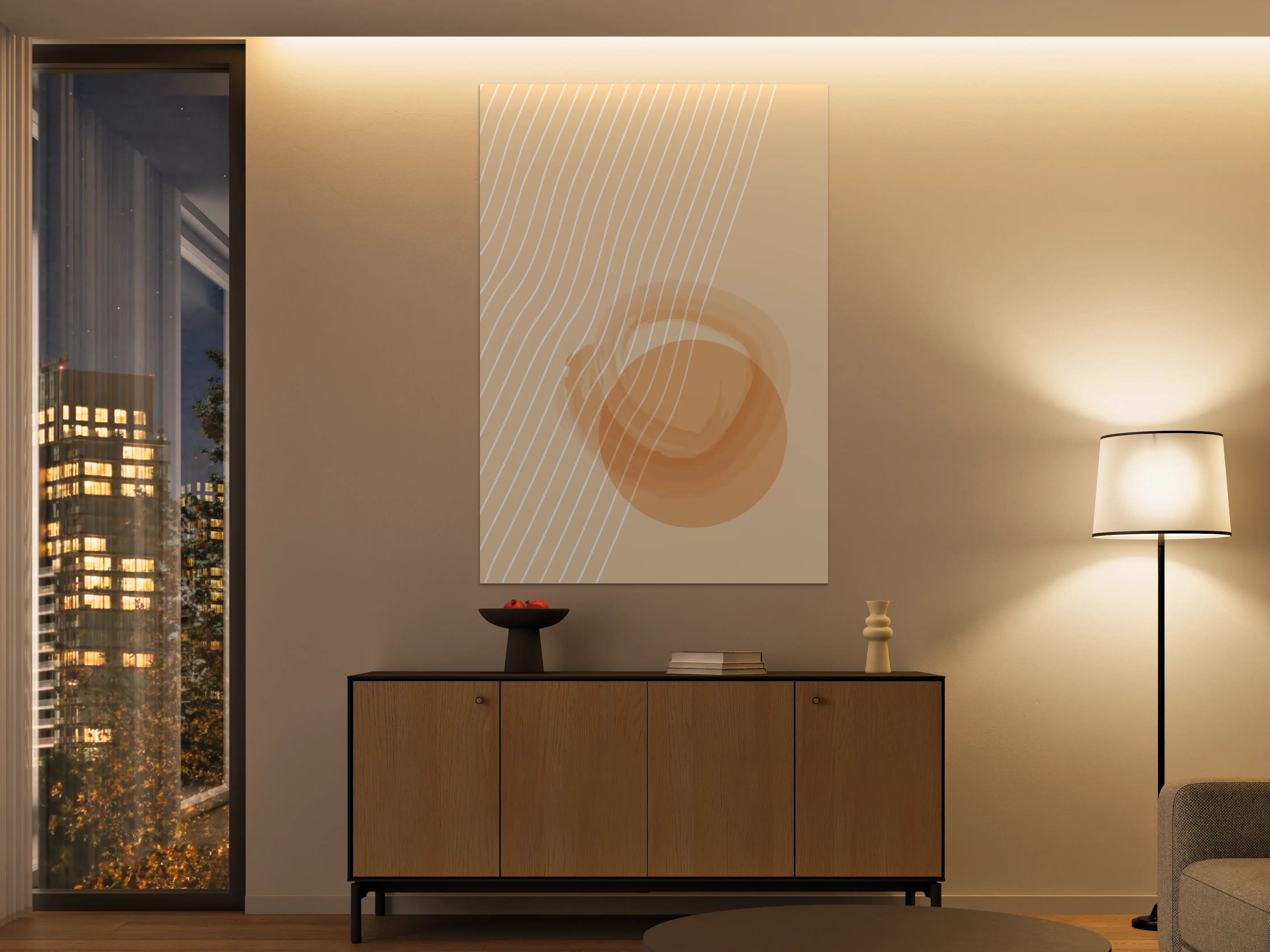 Große Wandbilder - Beige-Waschbeton-Effekt mit weißen Linien