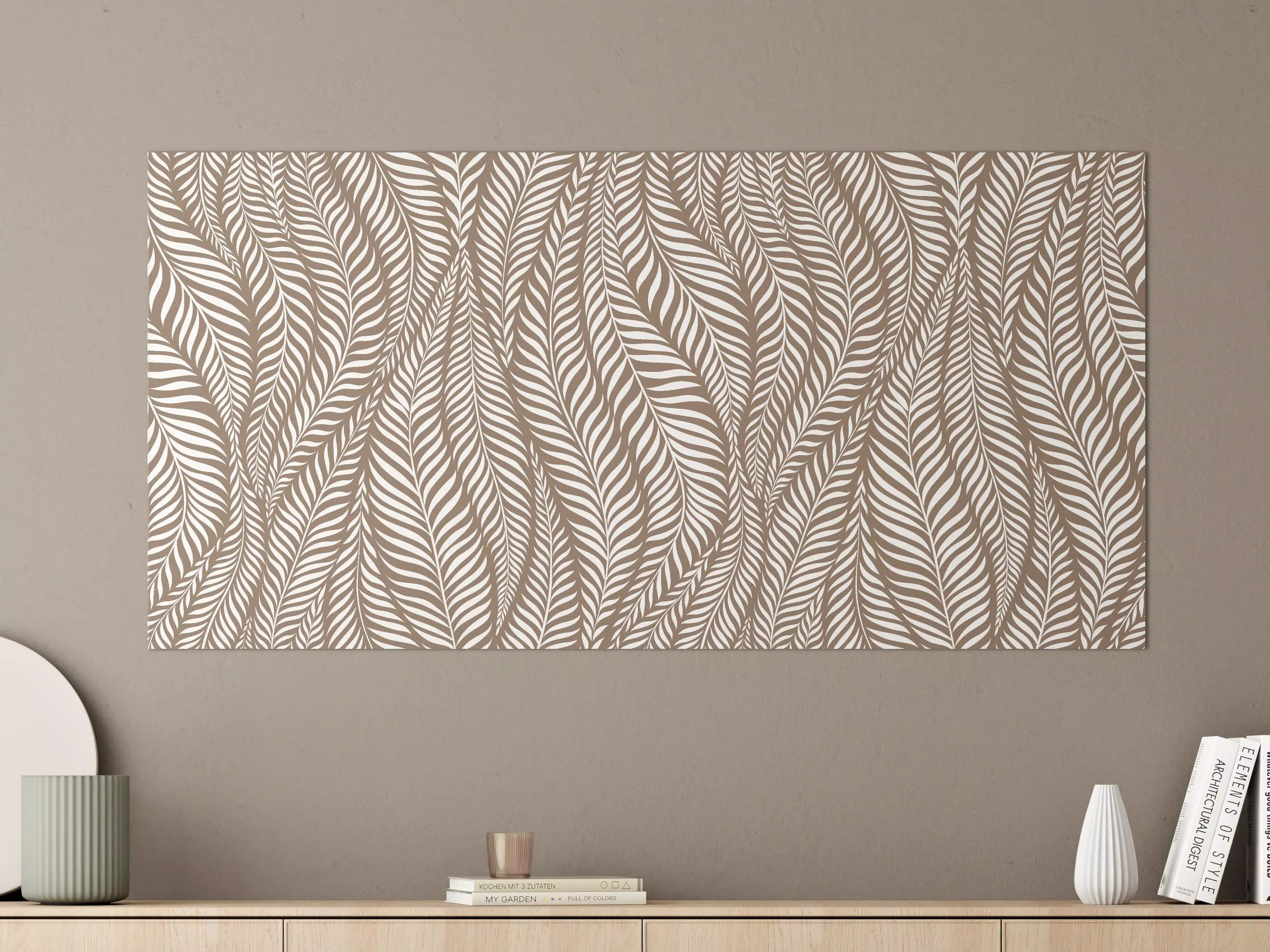 Große Wandbilder - Beige-Weiße Blattmuster-Wandbild