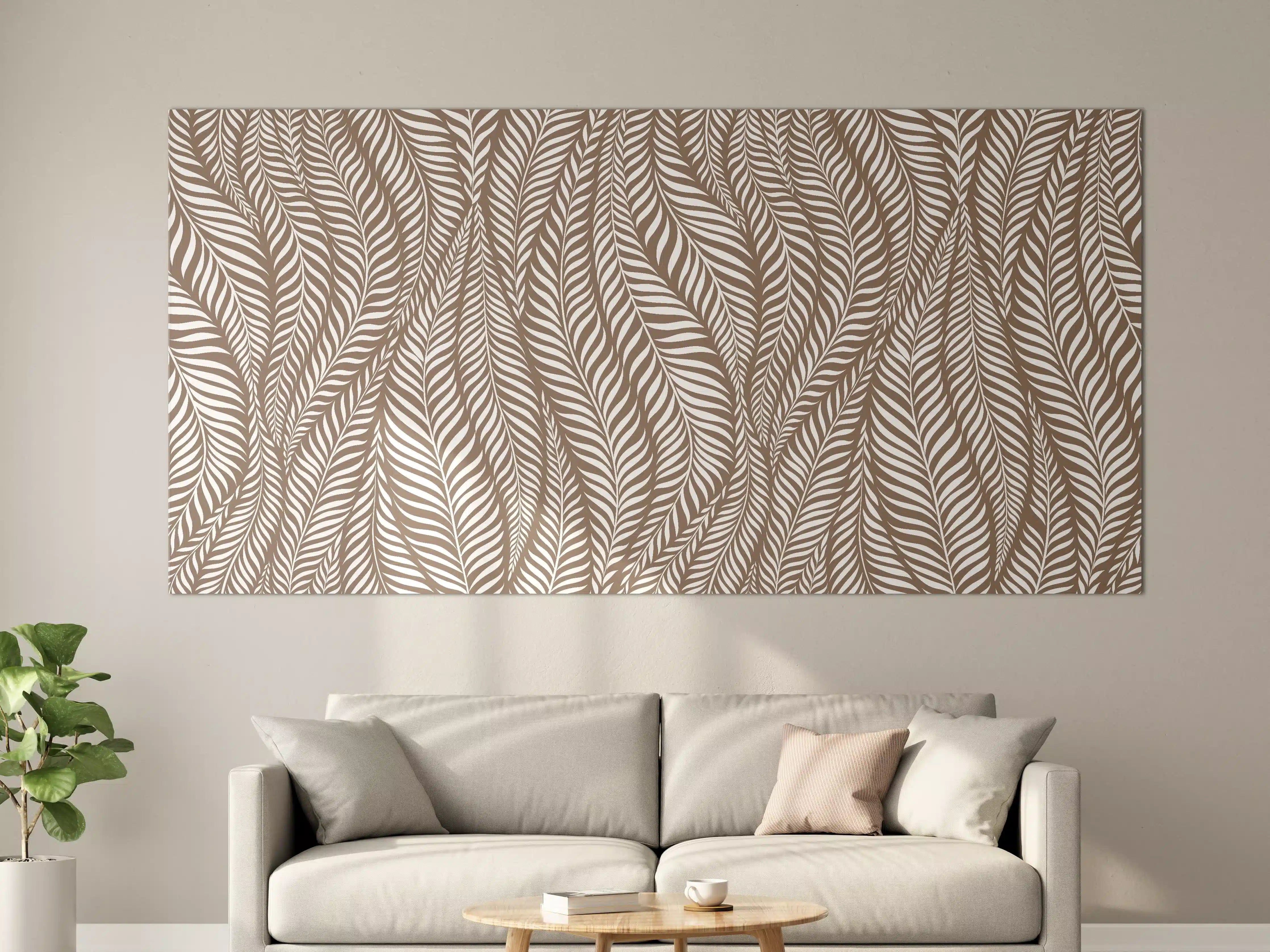 Große Wandbilder - Beige-Weiße Blattmuster-Wandbild