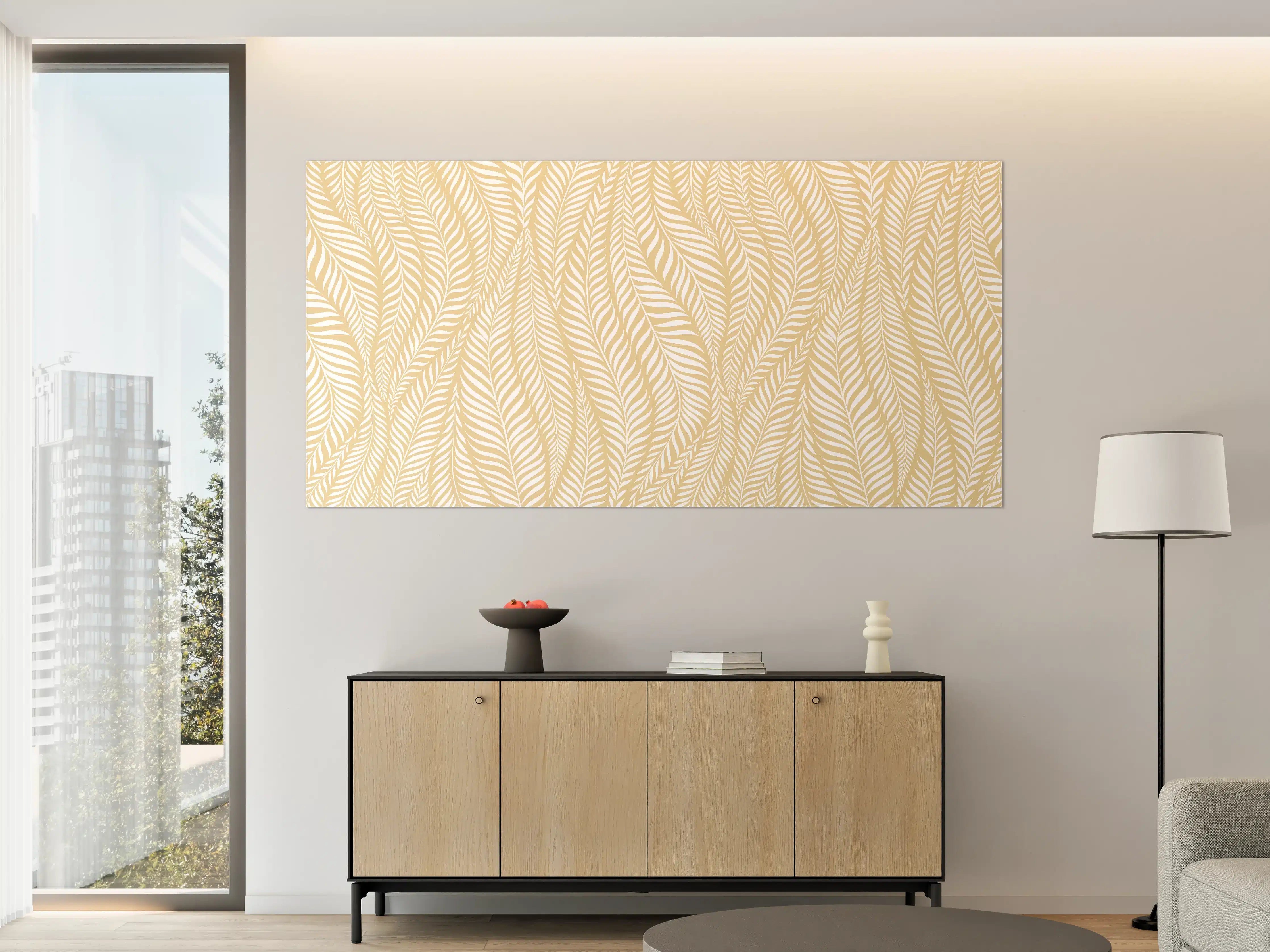 Große Wandbilder - Beige-Weiße Blattmustermuster