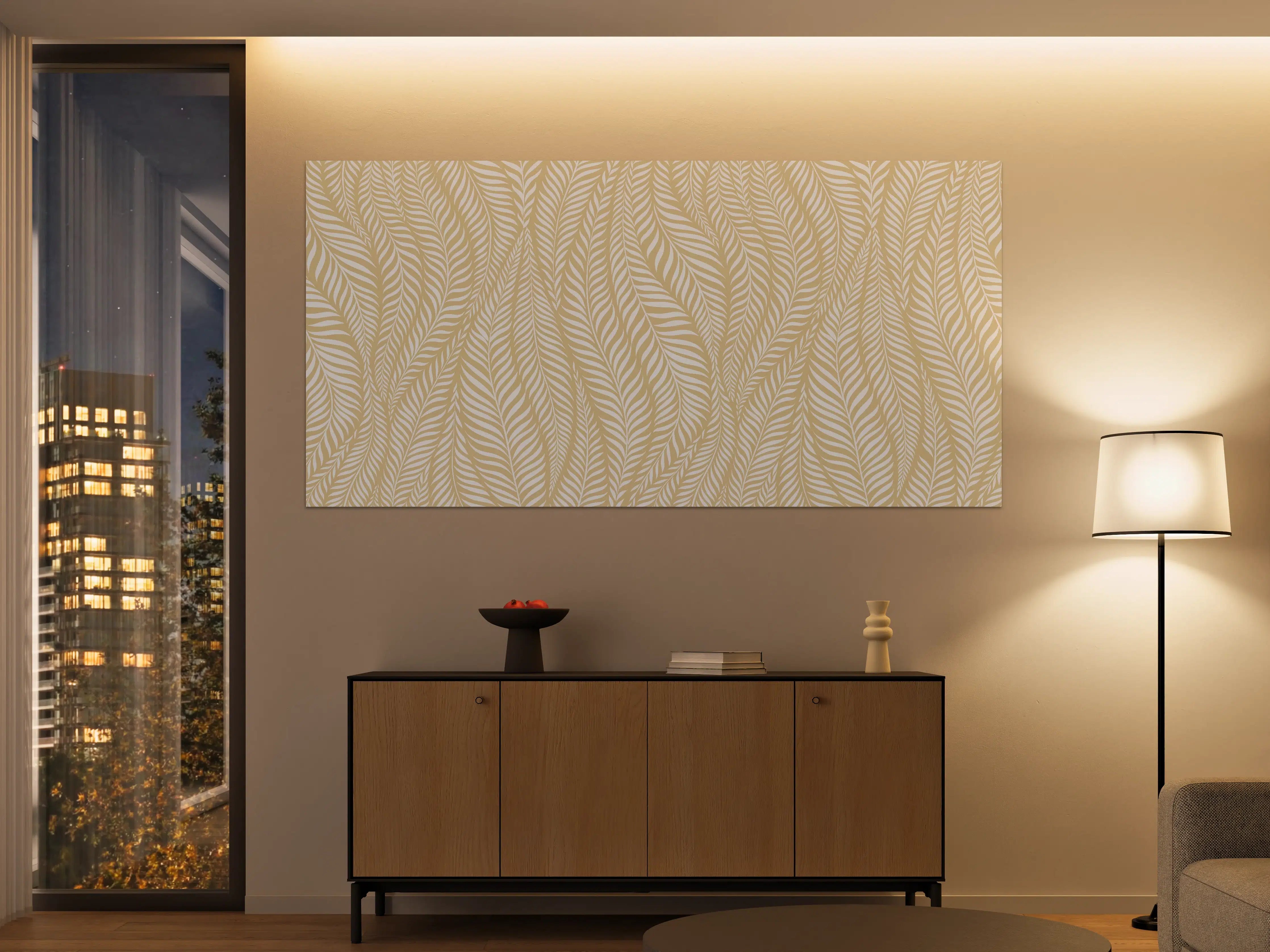 Große Wandbilder - Beige-Weiße Blattmustermuster