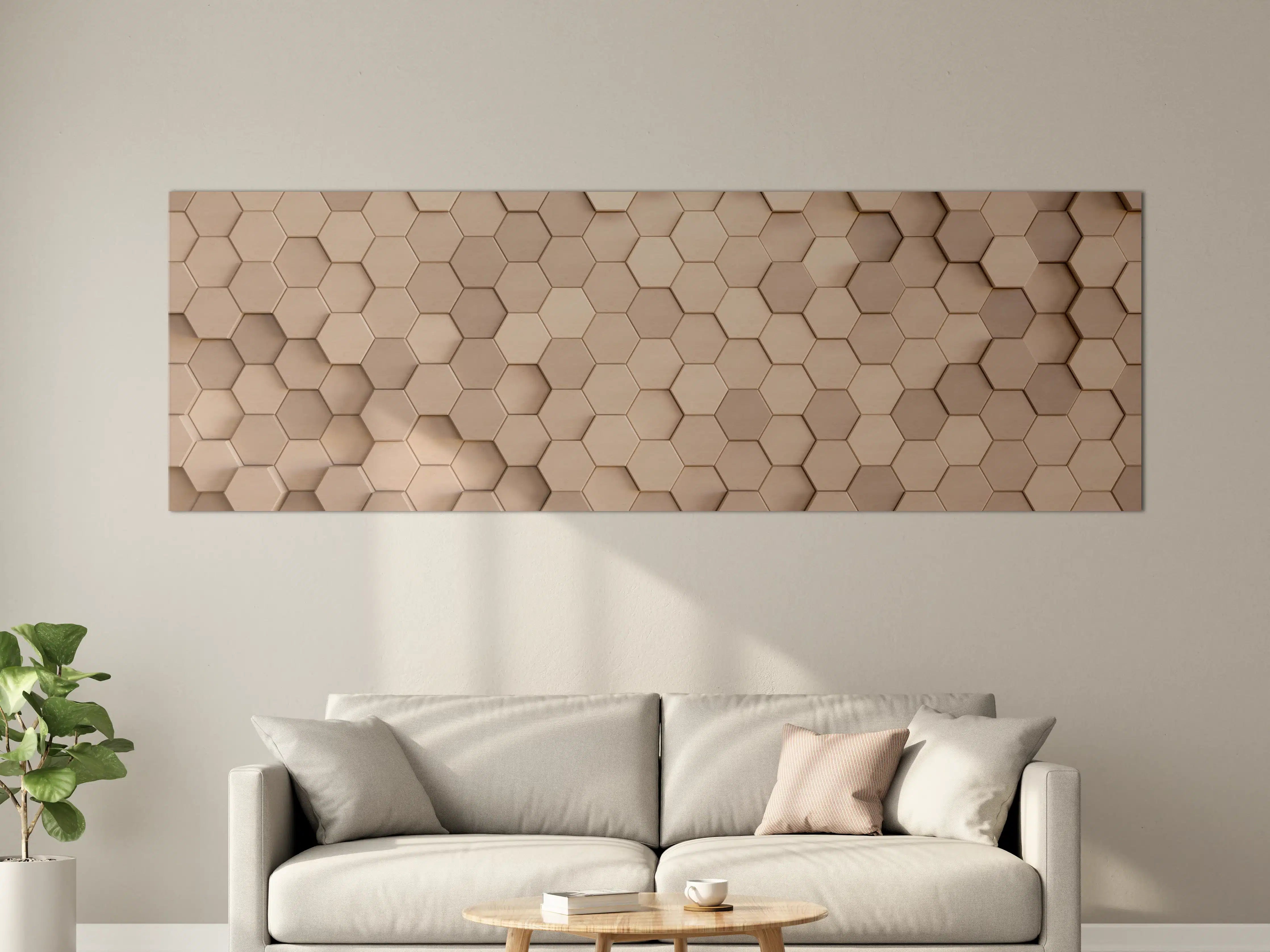 Große Wandbilder - Beige-Weiße Hexagon-Musterwand