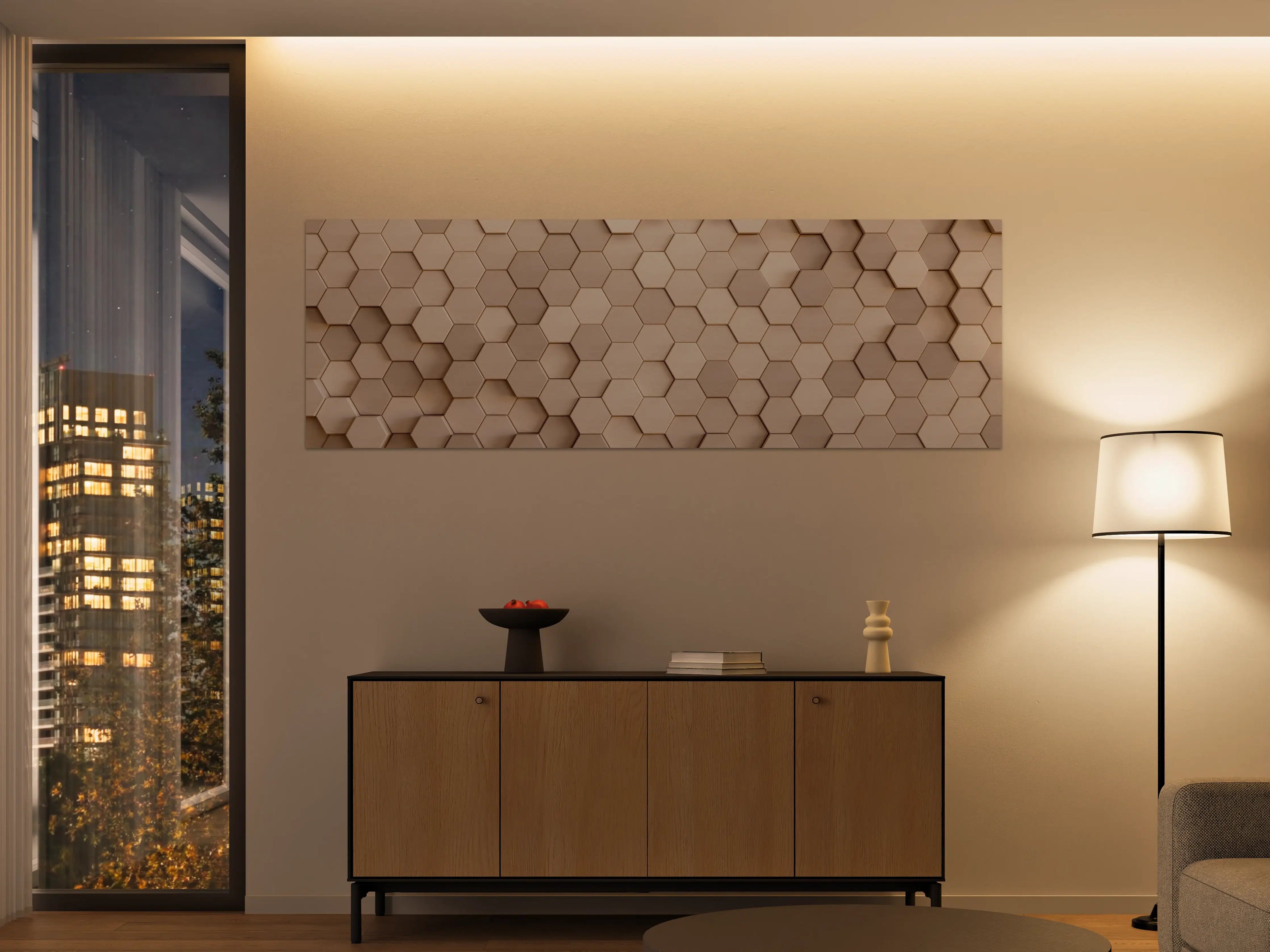 Große Wandbilder - Beige-Weiße Hexagon-Musterwand