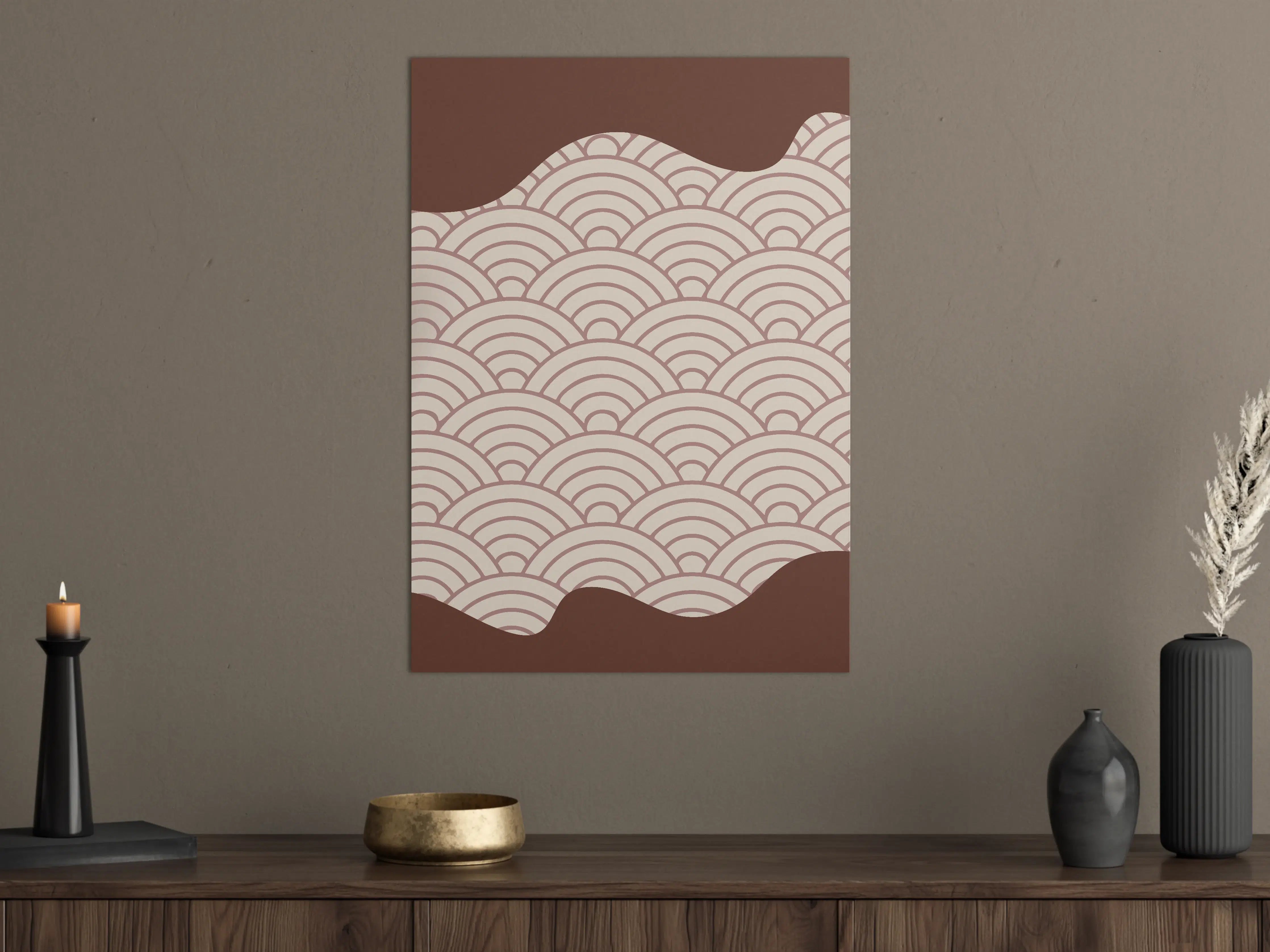 Große Wandbilder - Beige Wellenmuster mit braunem Rand