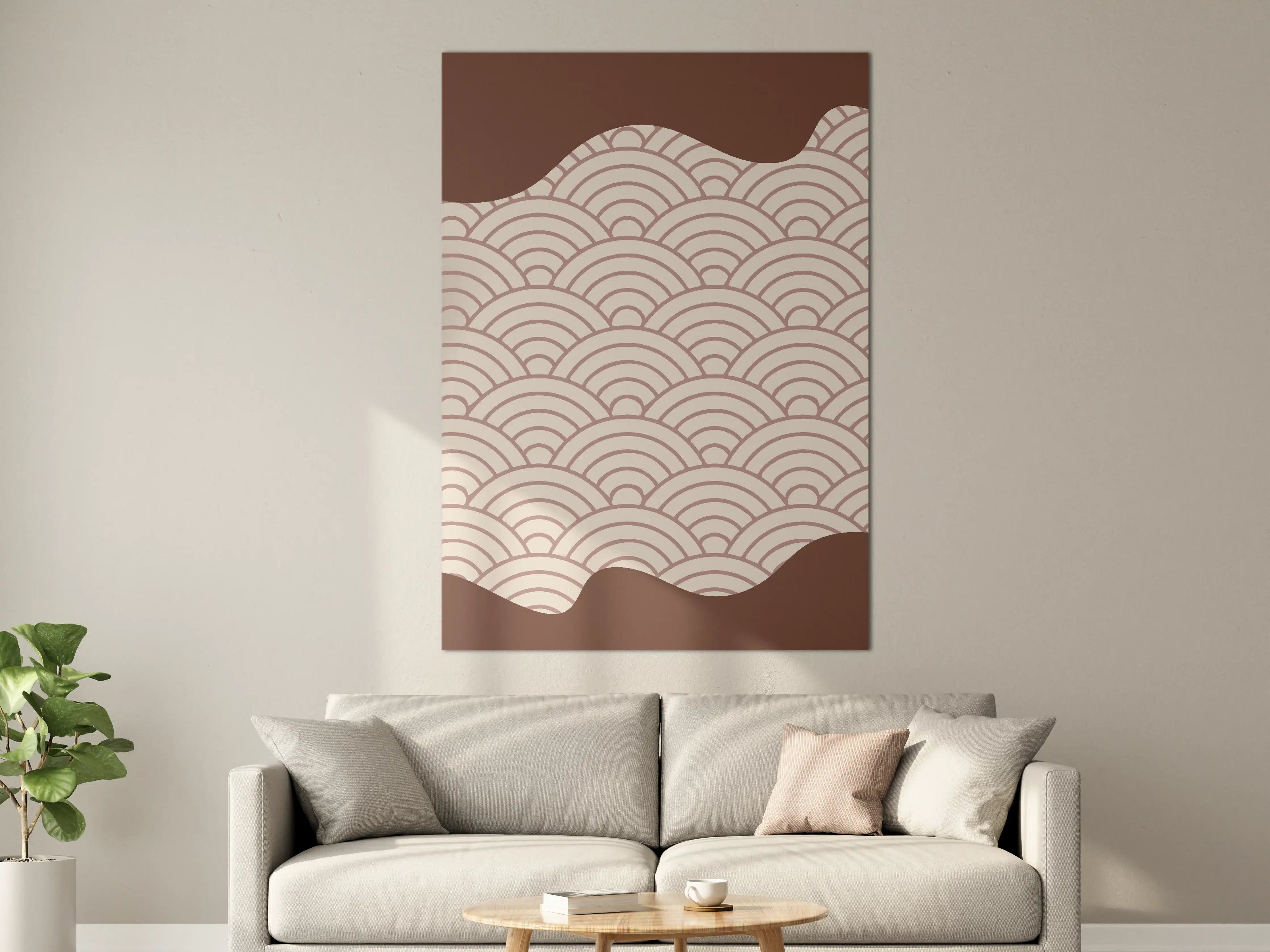 Große Wandbilder - Beige Wellenmuster mit braunem Rand