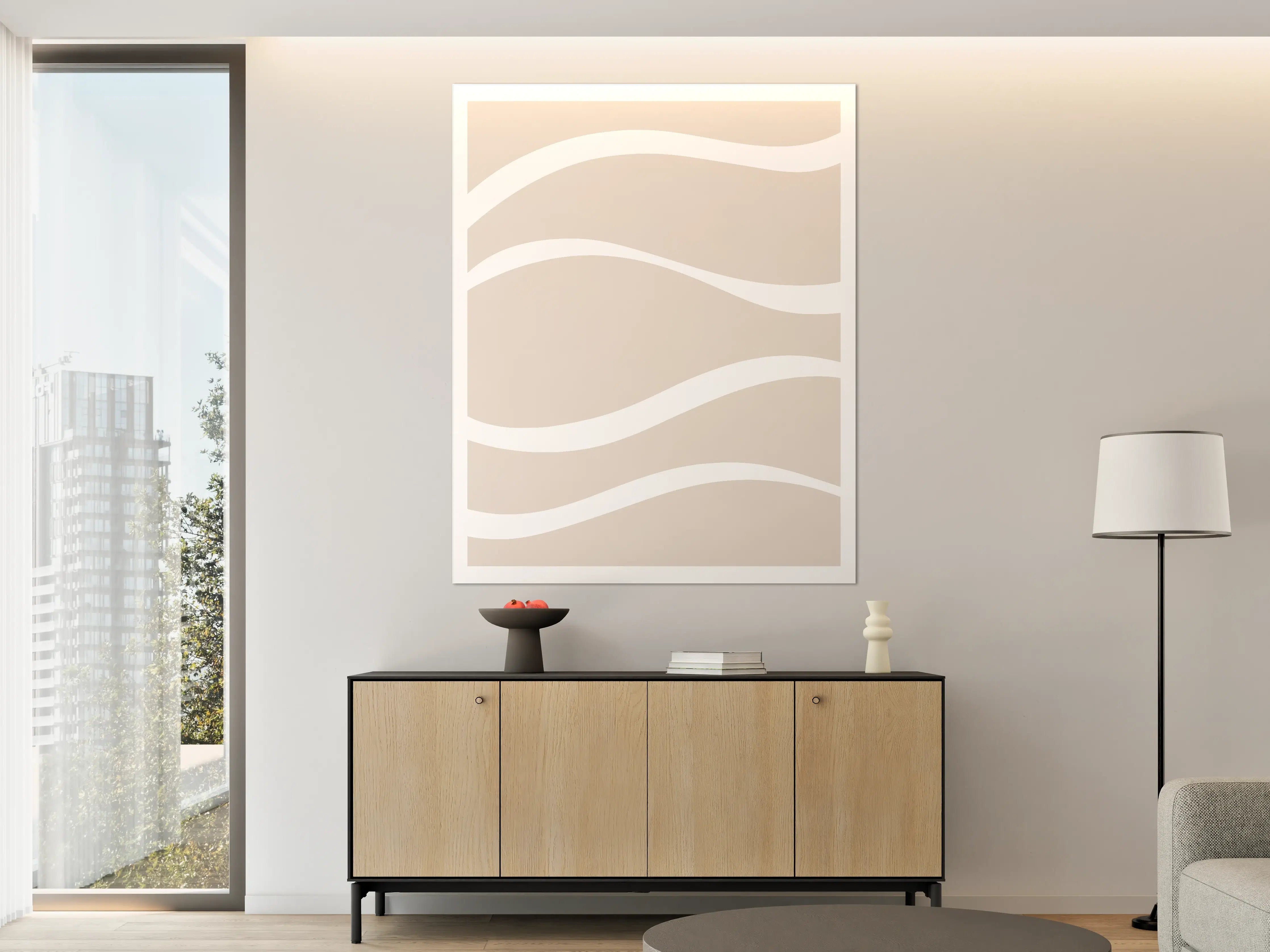 Große Wandbilder - Beige Wellenmuster mit weißen Akzenten