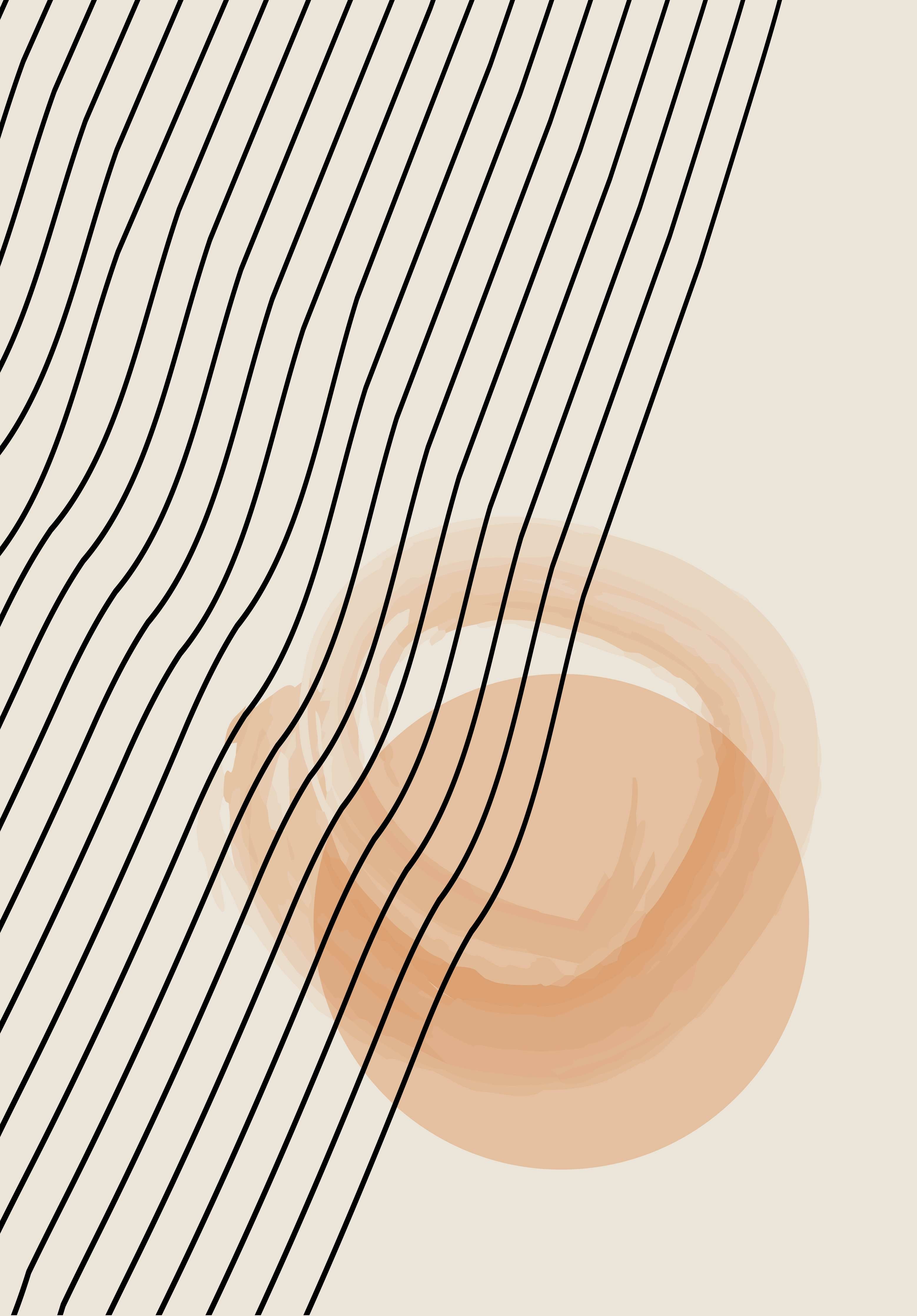 Große Wandbilder-Beige abstraktes Kunstwerk mit Linien und Kreis
