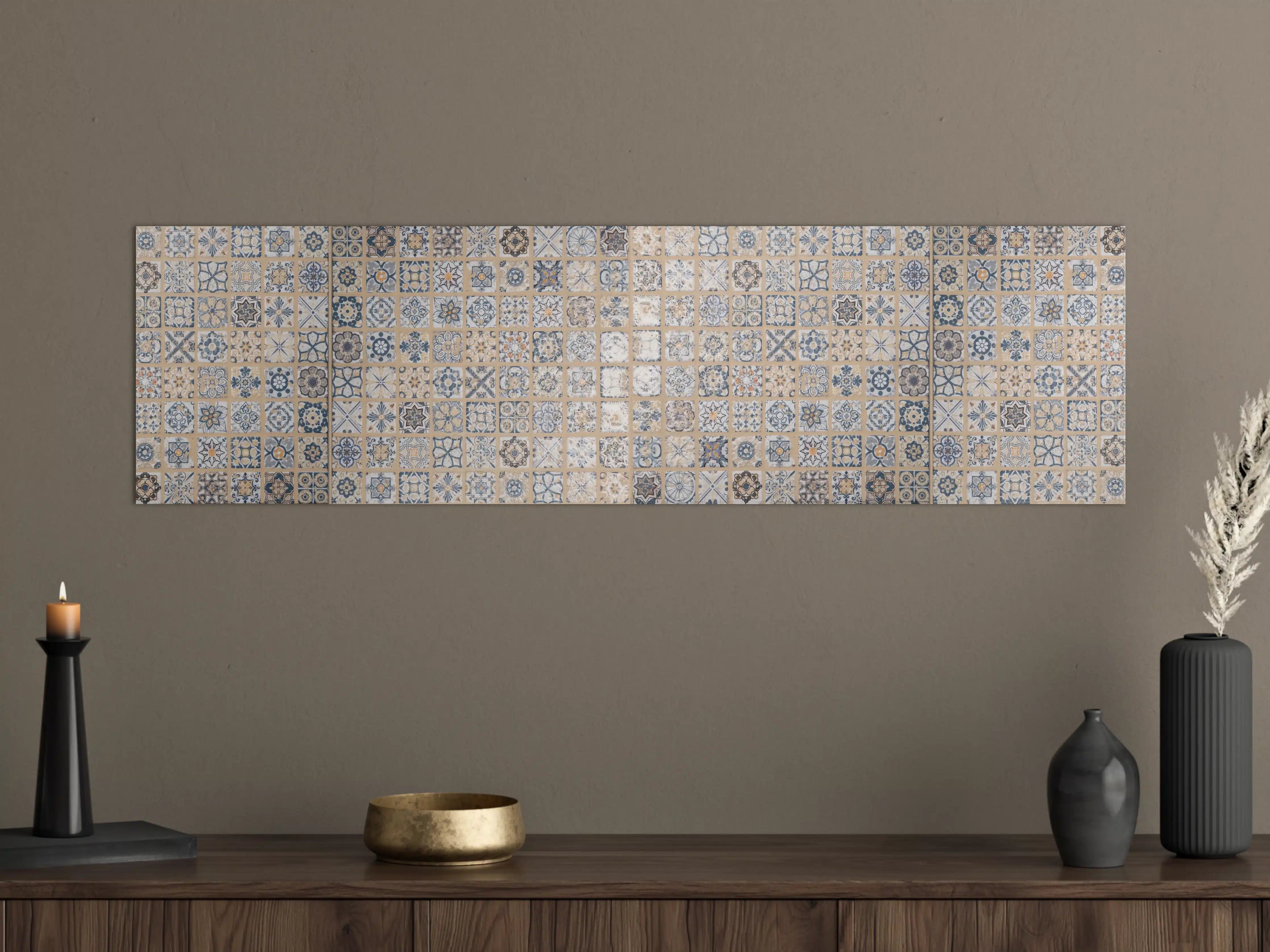 Große Wandbilder - Beige-blau Vintage Mosaik
