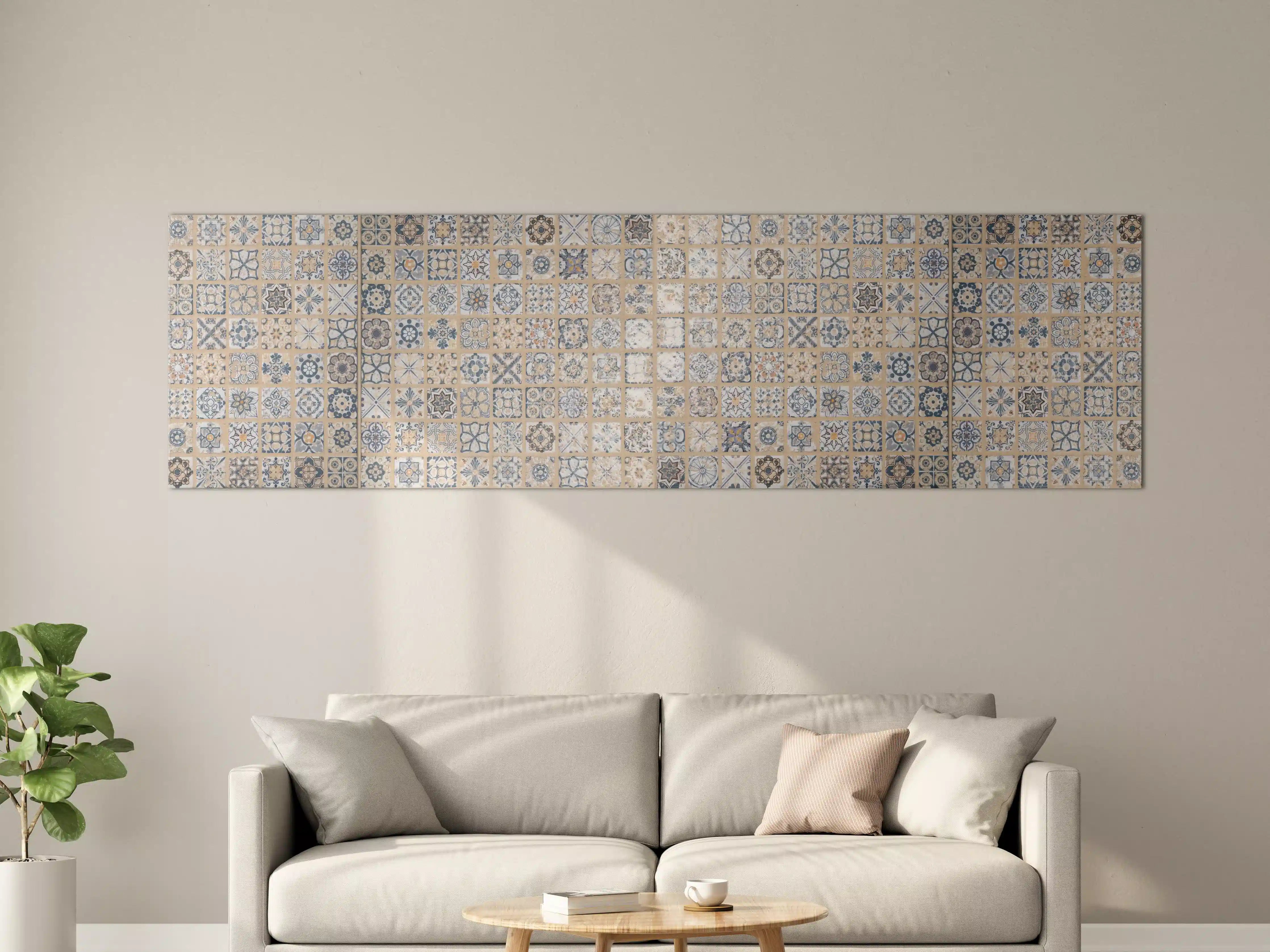Große Wandbilder - Beige-blau Vintage Mosaik
