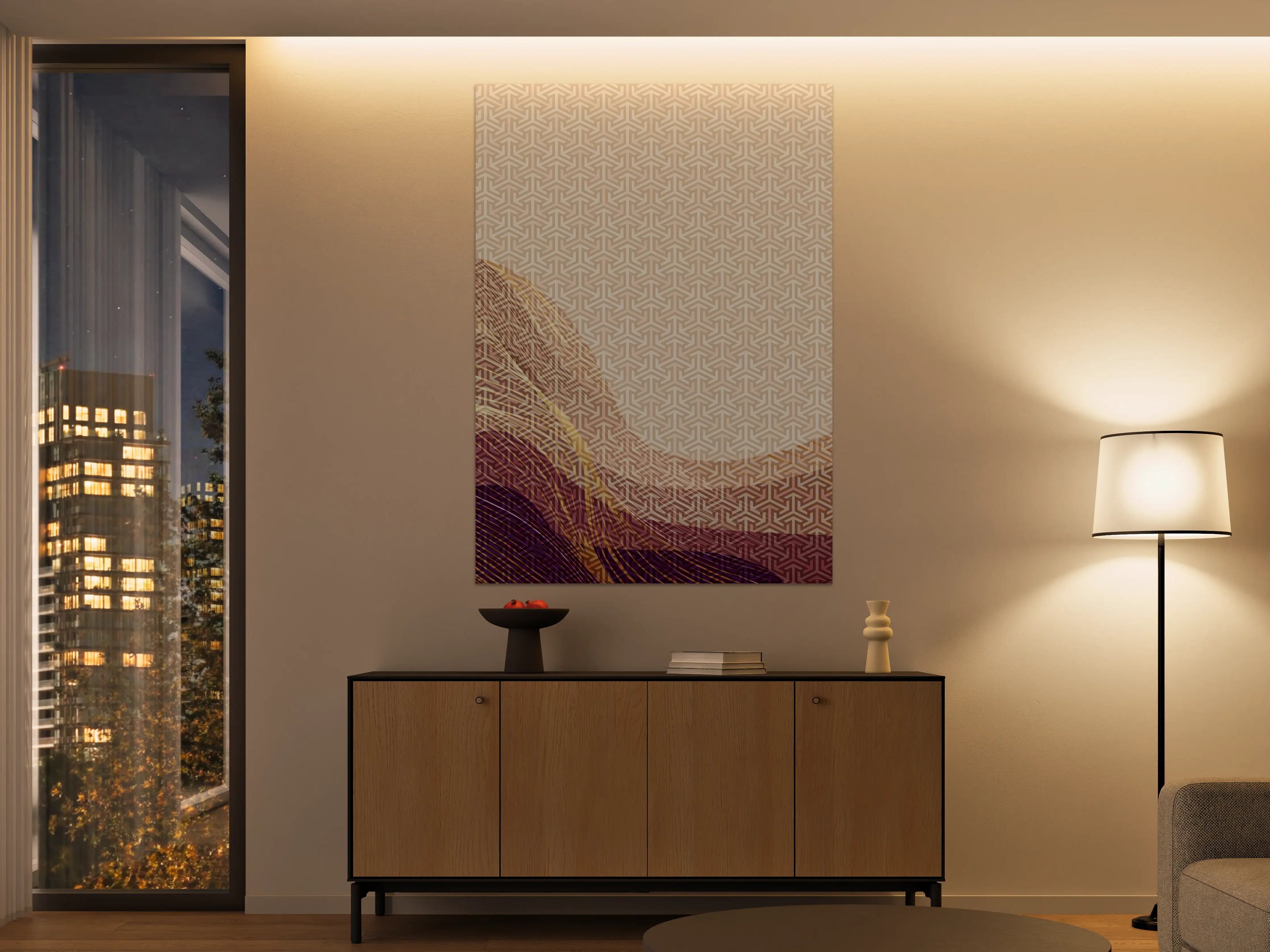Große Wandbilder - Beige und Bordeaux farbige geometrische Muster mit Goldakzenten
