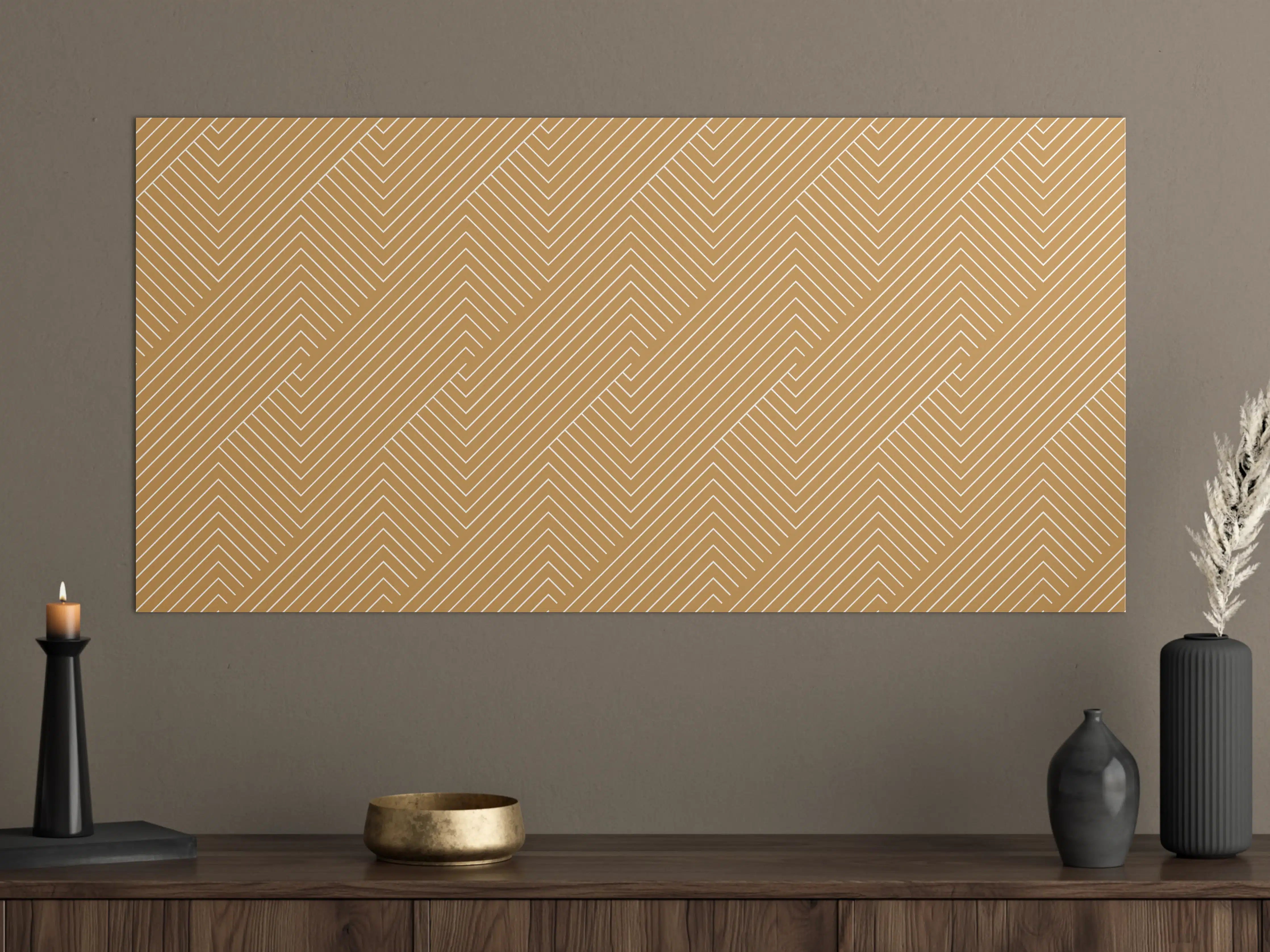 Große Wandbilder - Beige und Goldene geometrische Linienmuster