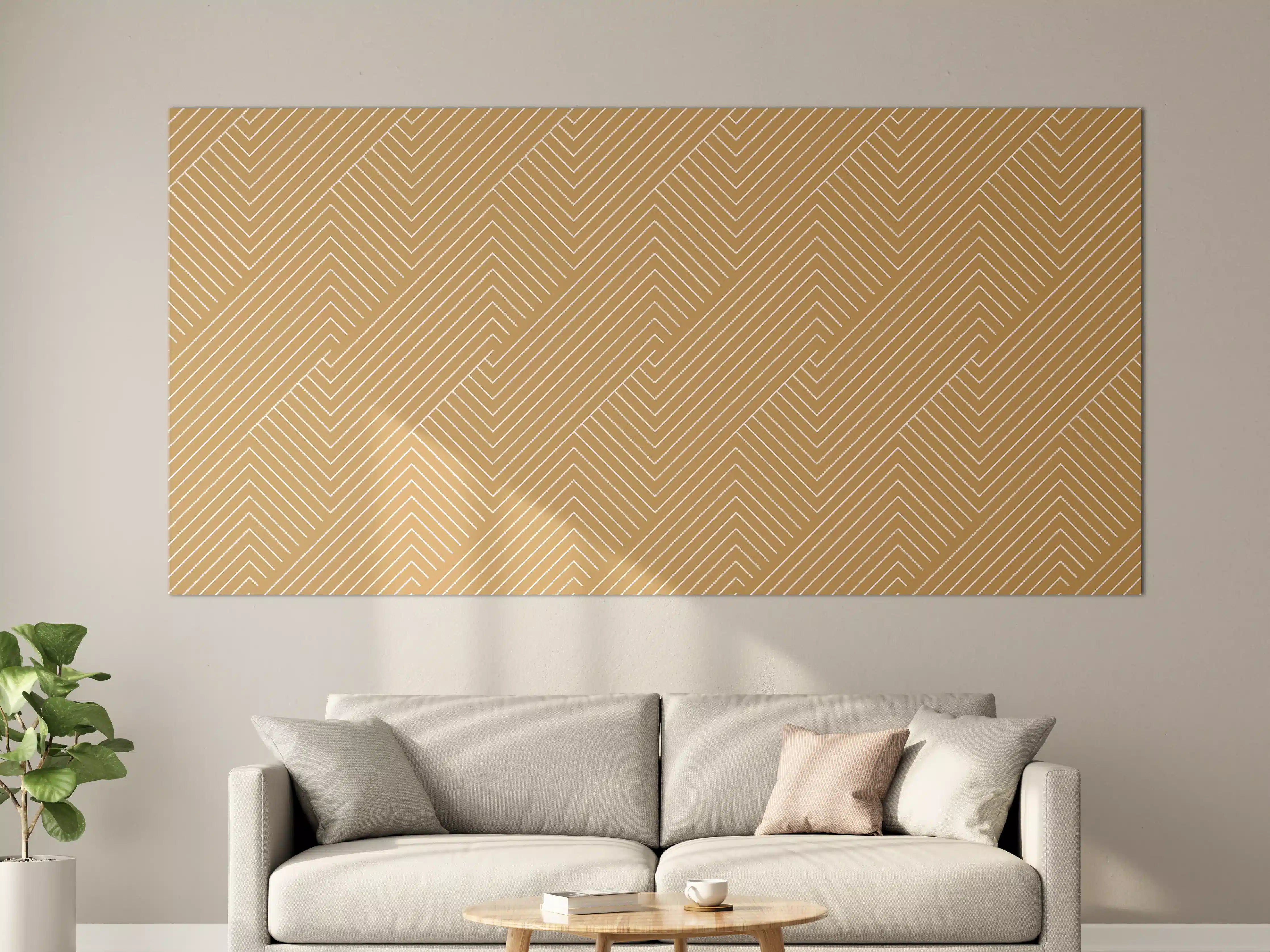 Große Wandbilder - Beige und Goldene geometrische Linienmuster