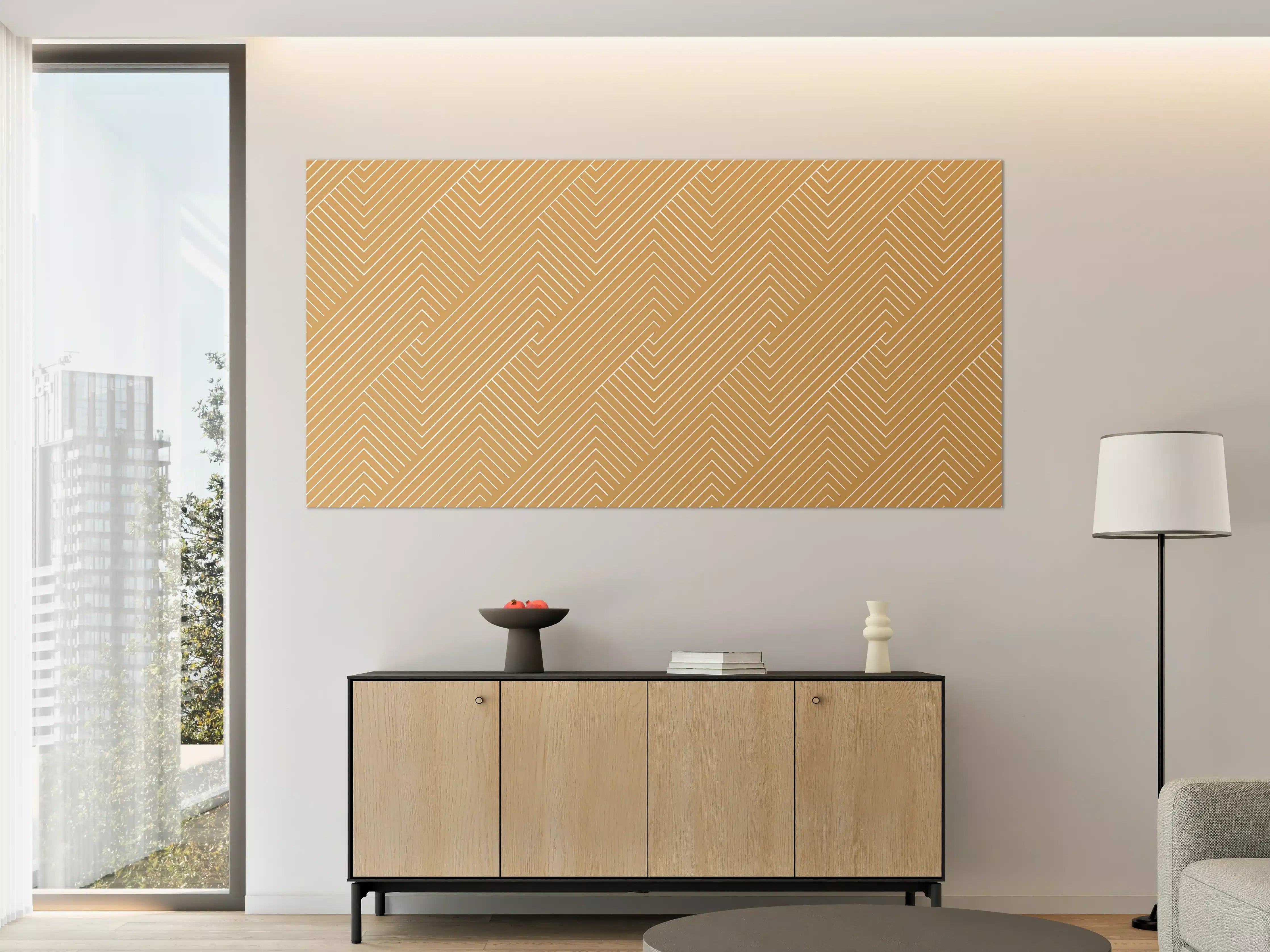 Große Wandbilder - Beige und Goldene geometrische Linienmuster