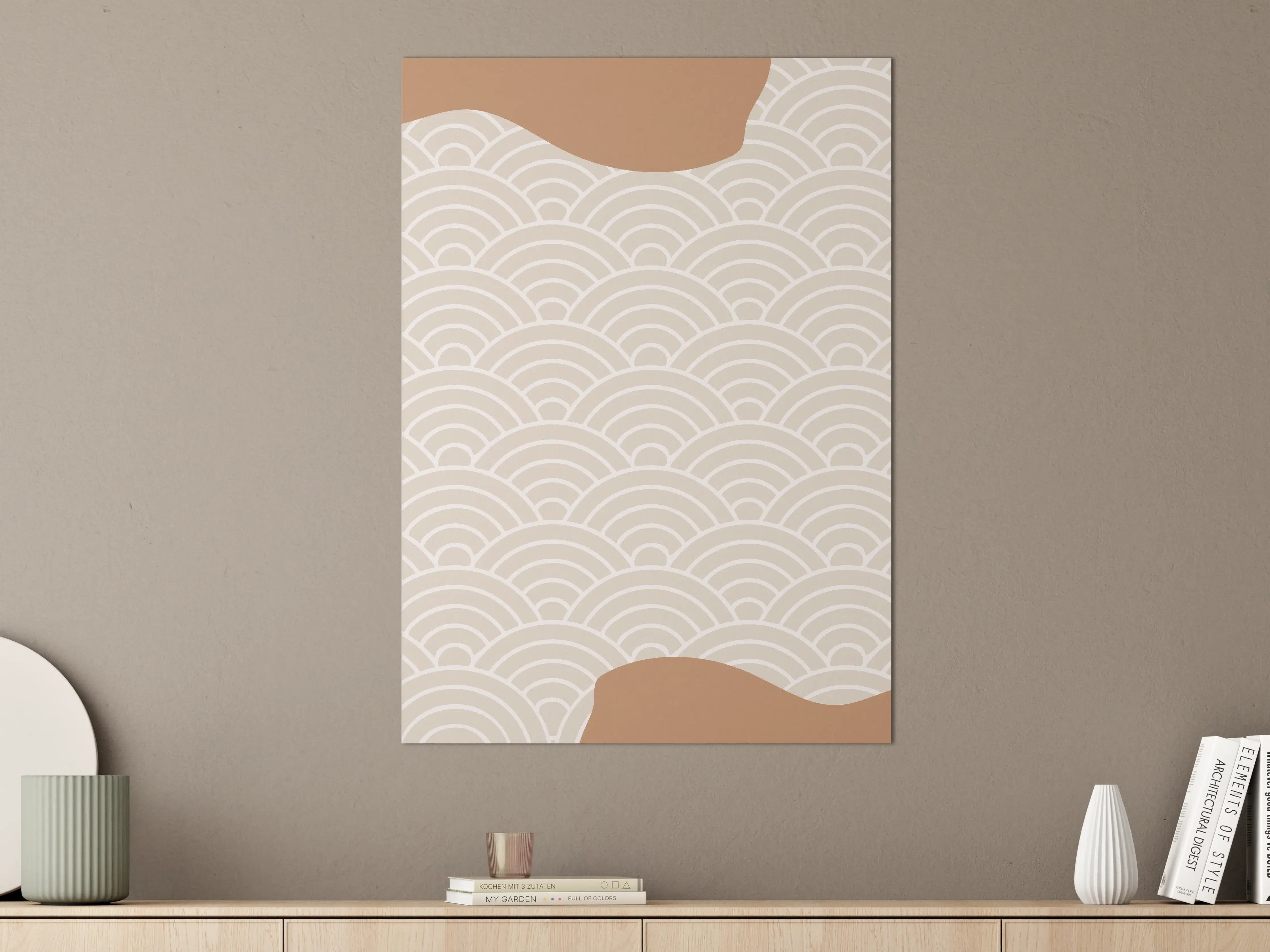 Große Wandbilder - Beige und Weißes Wellenmuster mit Braun-Akzenten