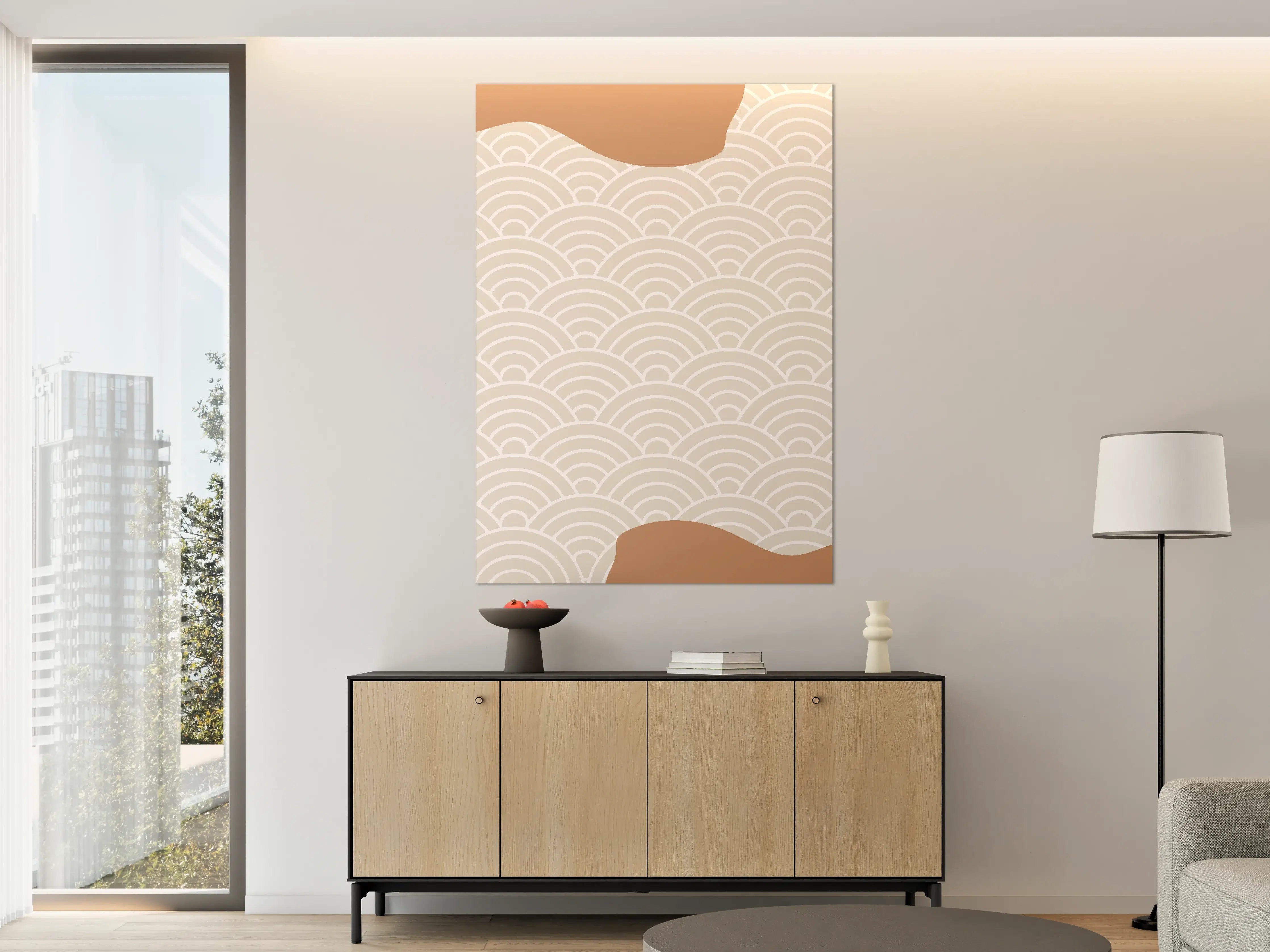 Große Wandbilder - Beige und Weißes Wellenmuster mit Braun-Akzenten