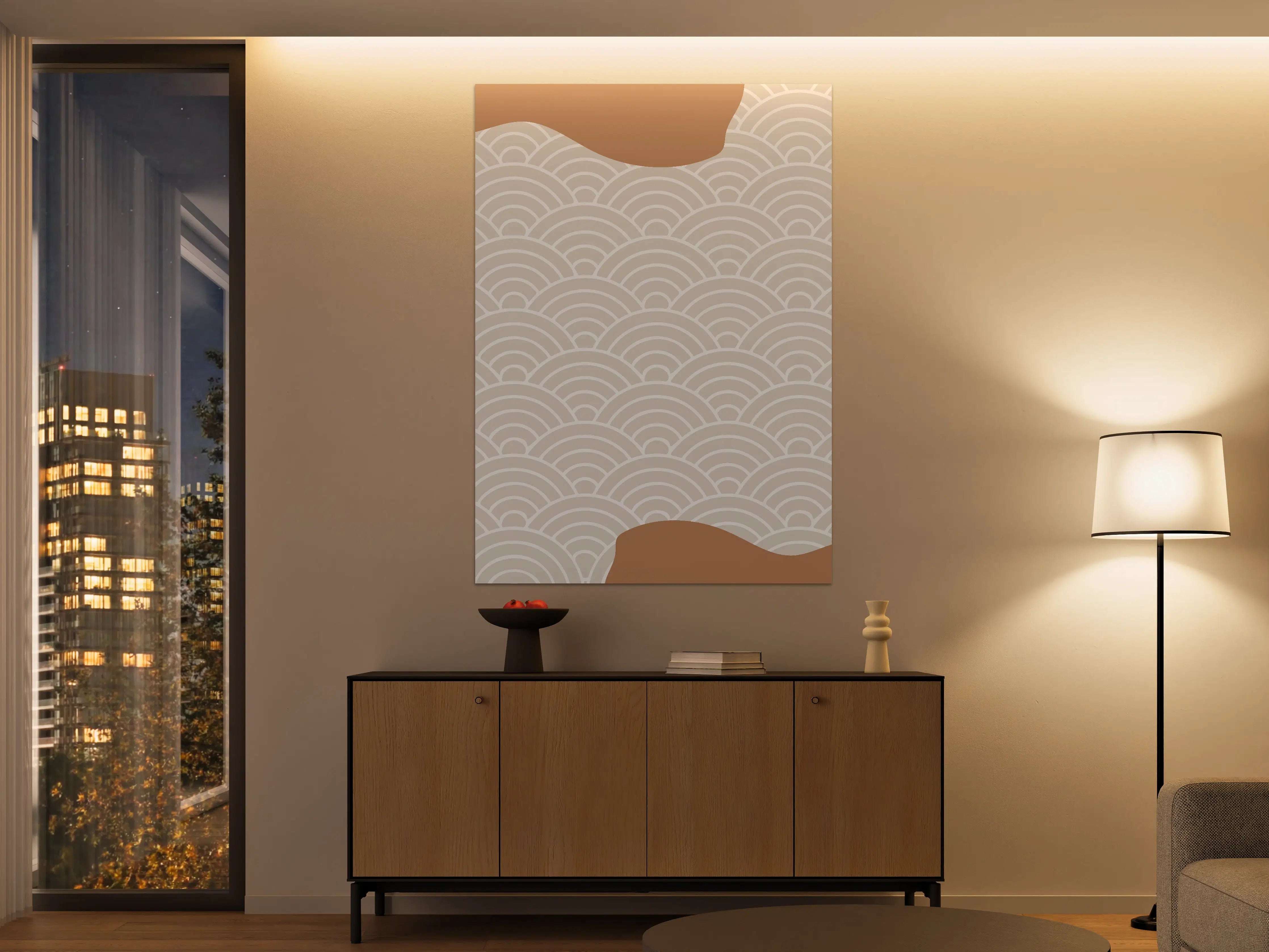 Große Wandbilder - Beige und Weißes Wellenmuster mit Braun-Akzenten