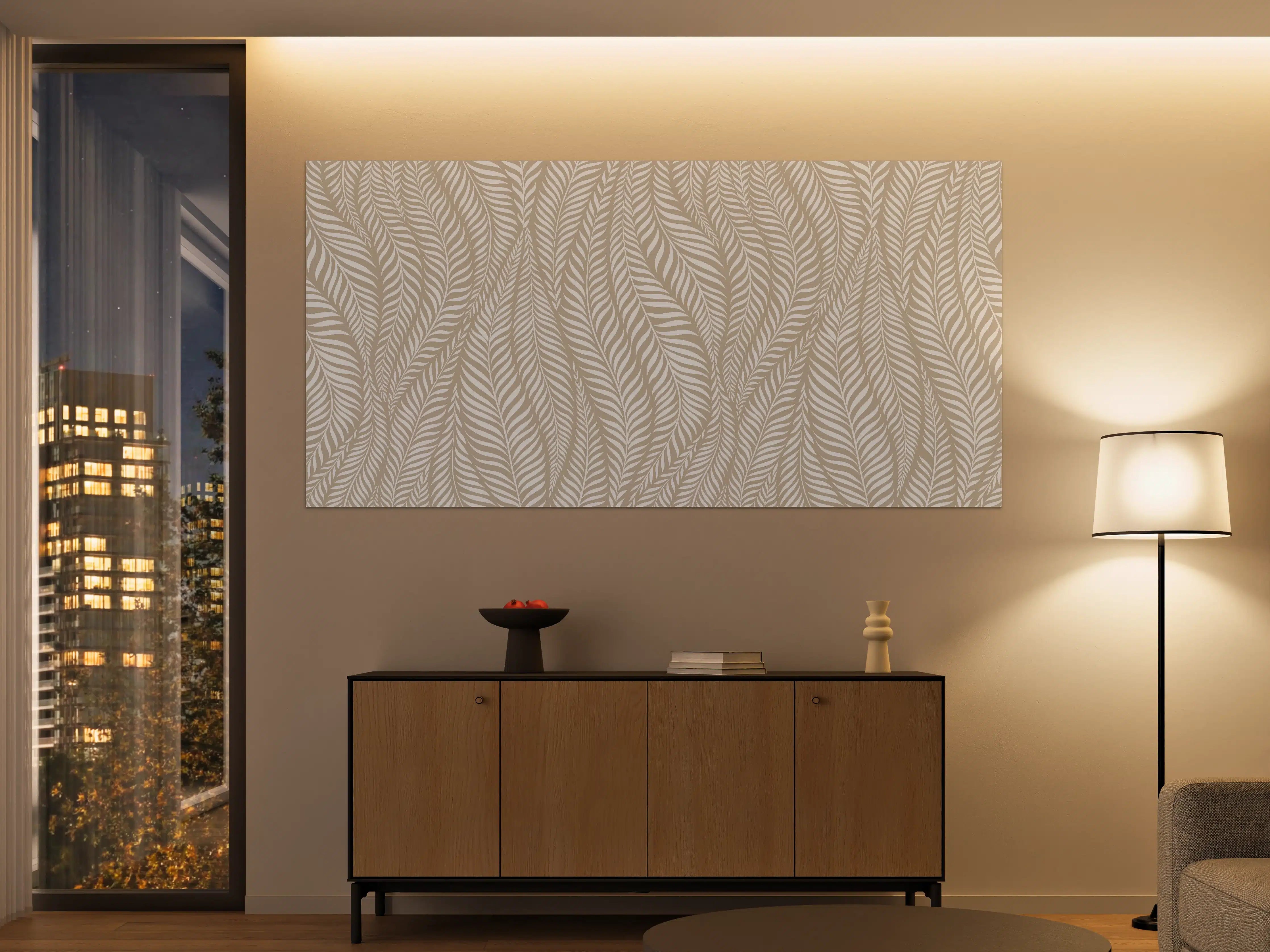 Große Wandbilder - Beige-weiße Blattmuster-Textur