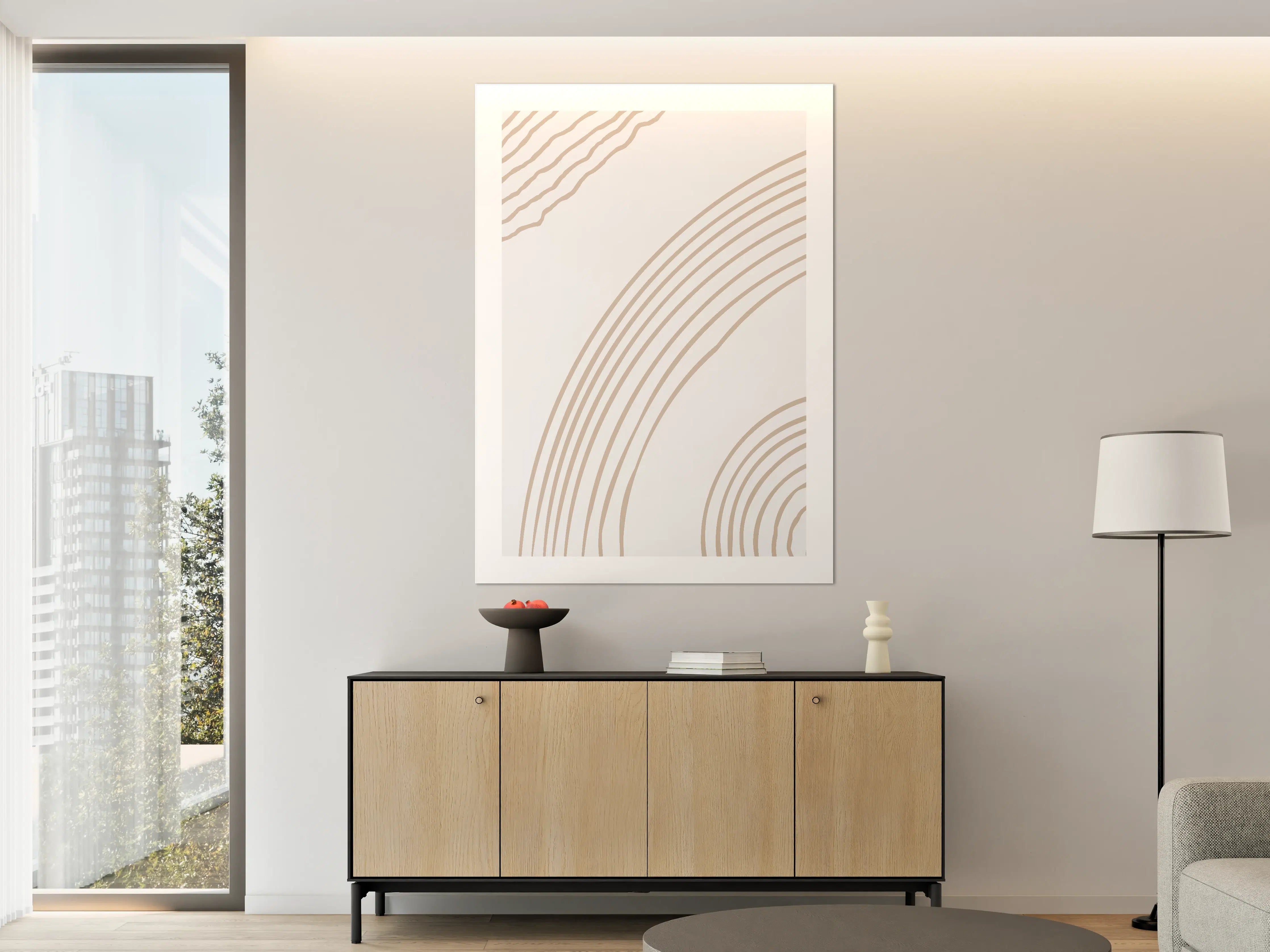 Große Wandbilder - Beige-weiße Linienmuster