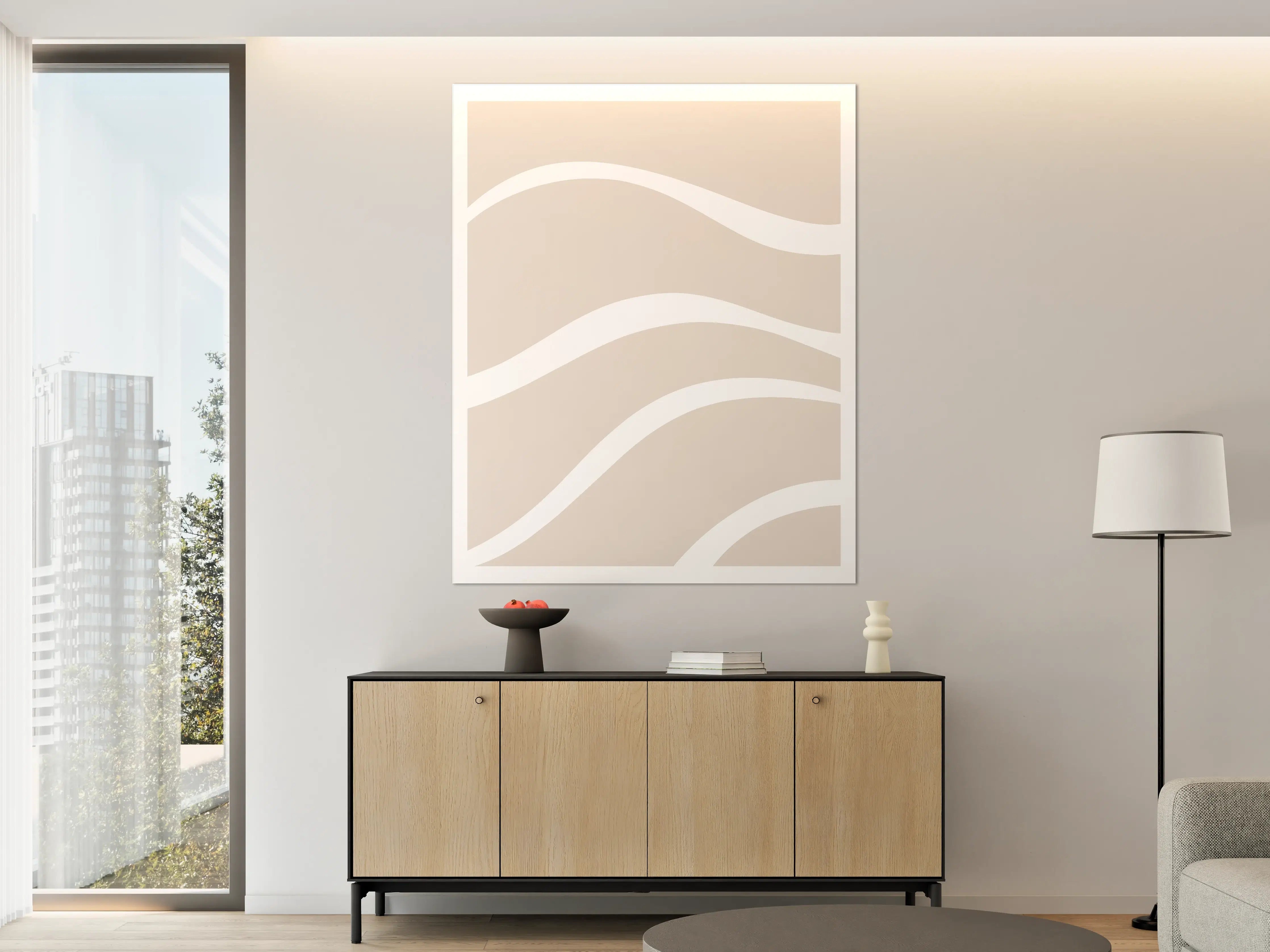 Große Wandbilder - Beige-weiße Wellenmuster Wandbild