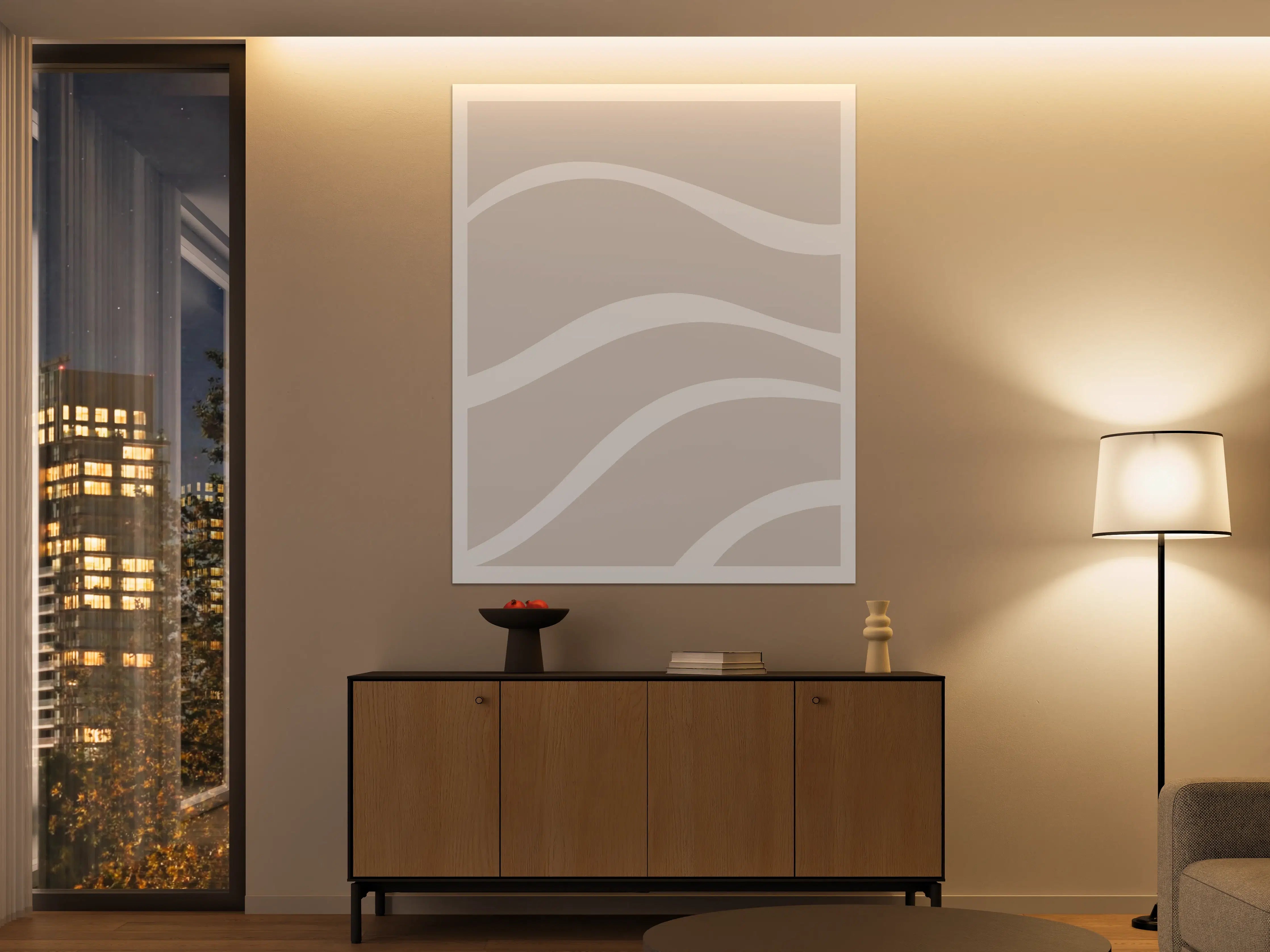 Große Wandbilder - Beige-weiße Wellenmuster Wandbild