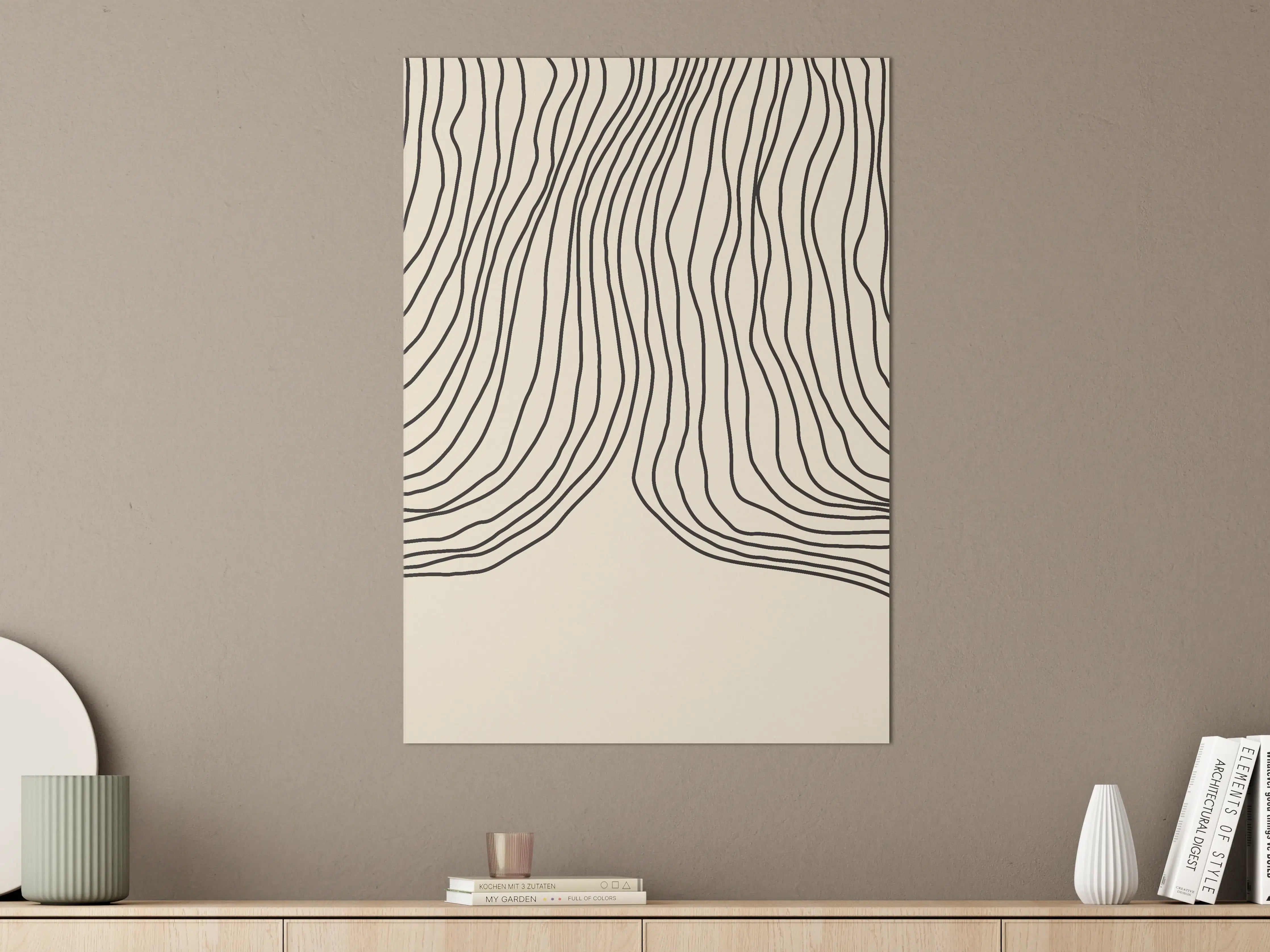 Große Wandbilder - Beiges Wandbild mit schwarzen Linienmuster