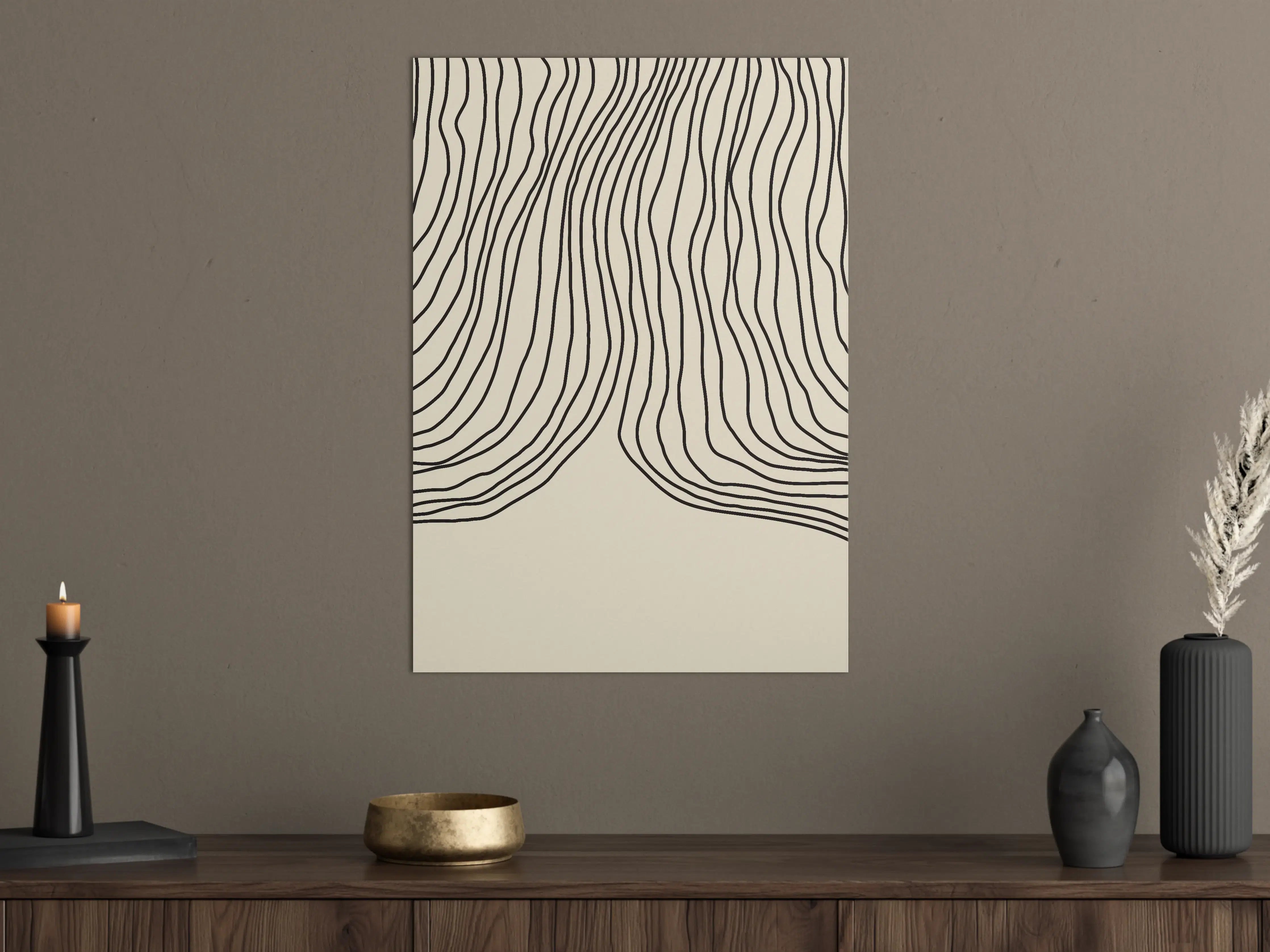 Große Wandbilder - Beiges Wandbild mit schwarzen Linienmuster