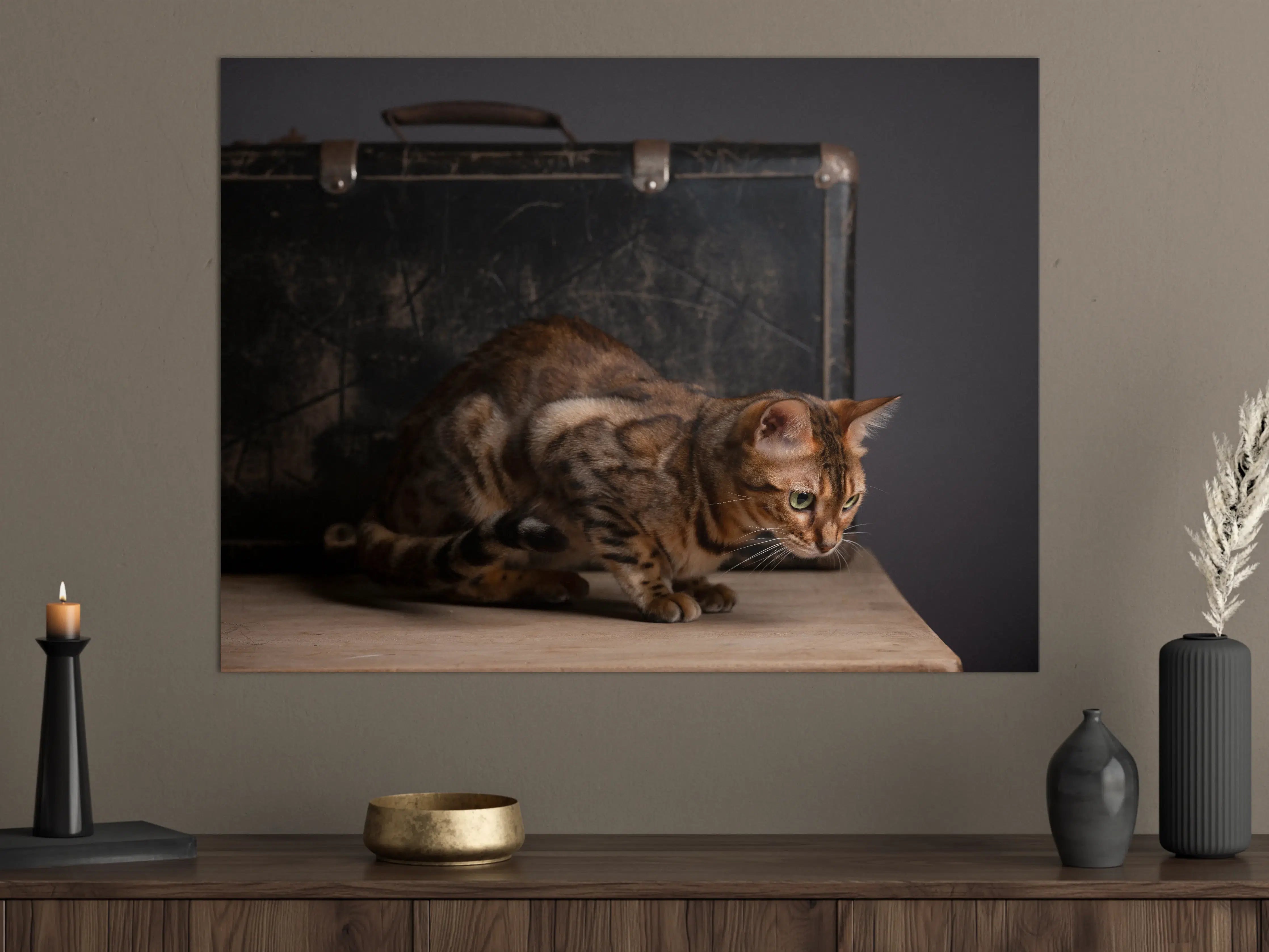 Große Wandbilder - Bengalkatze auf Holztisch