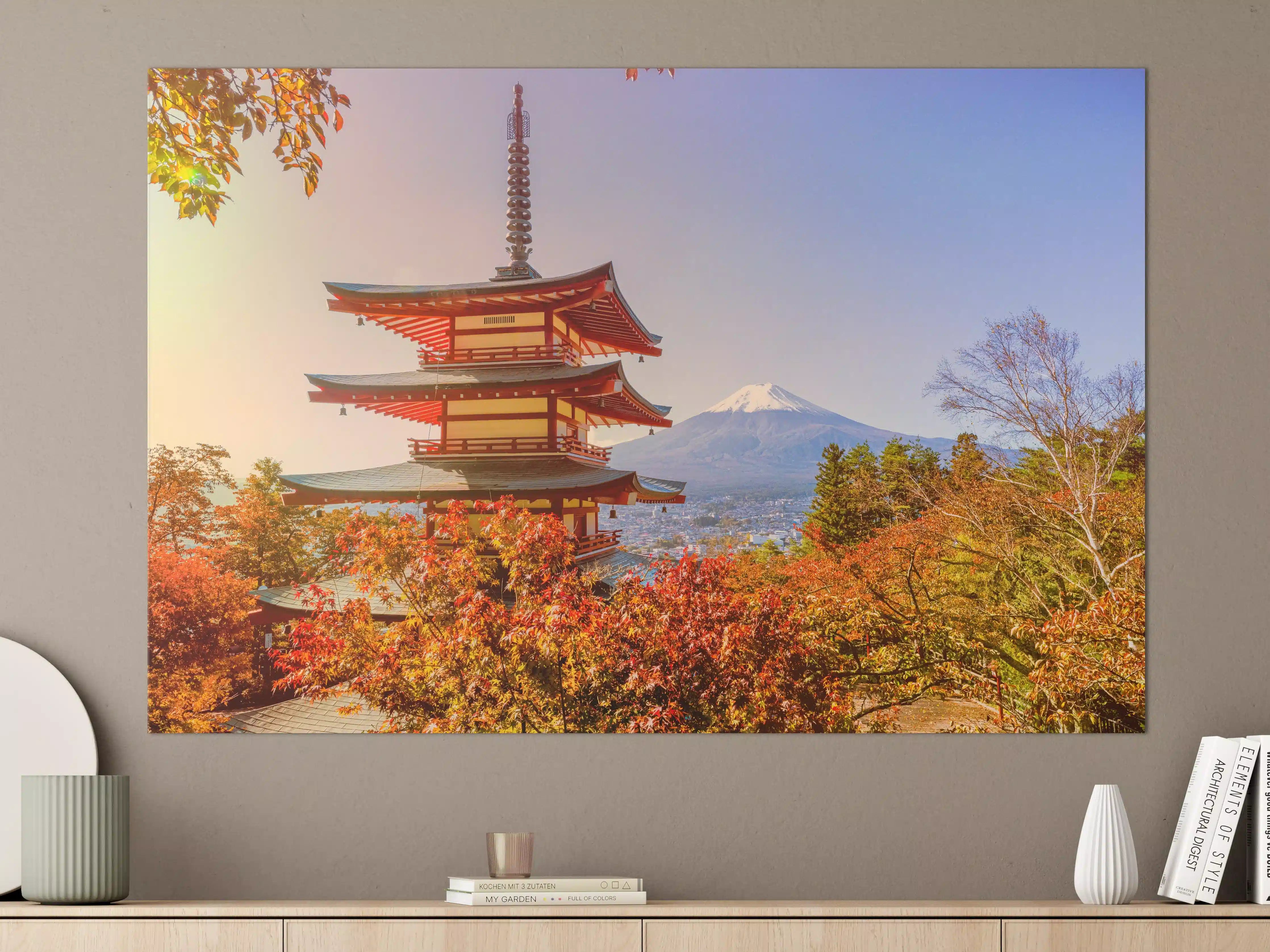 Große Wandbilder - Berg Fuji und der traditionelle Chureito-Pagodenschrein