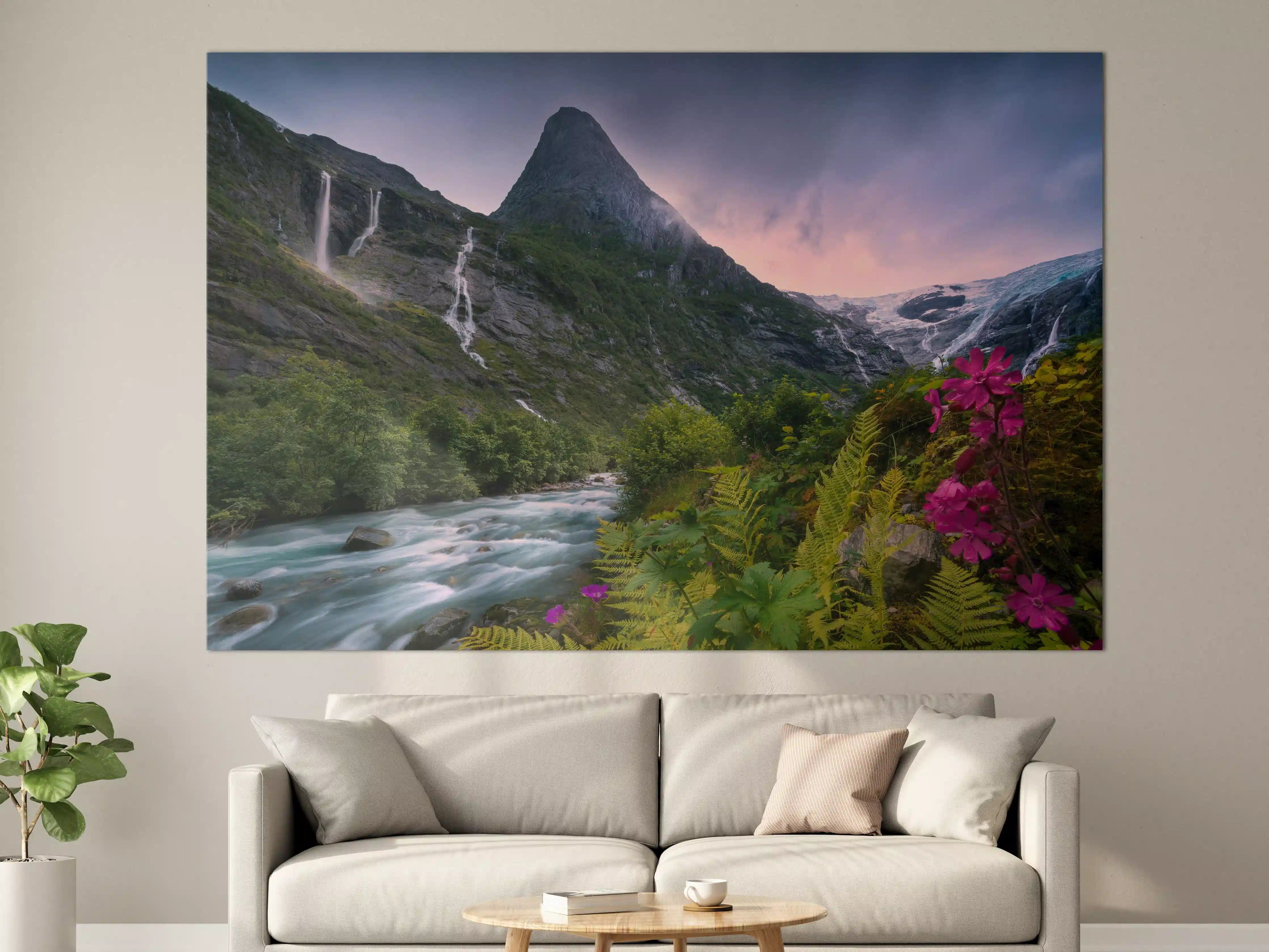 Große Wandbilder - Berglandschaft Norwegens mit Wasserfällen