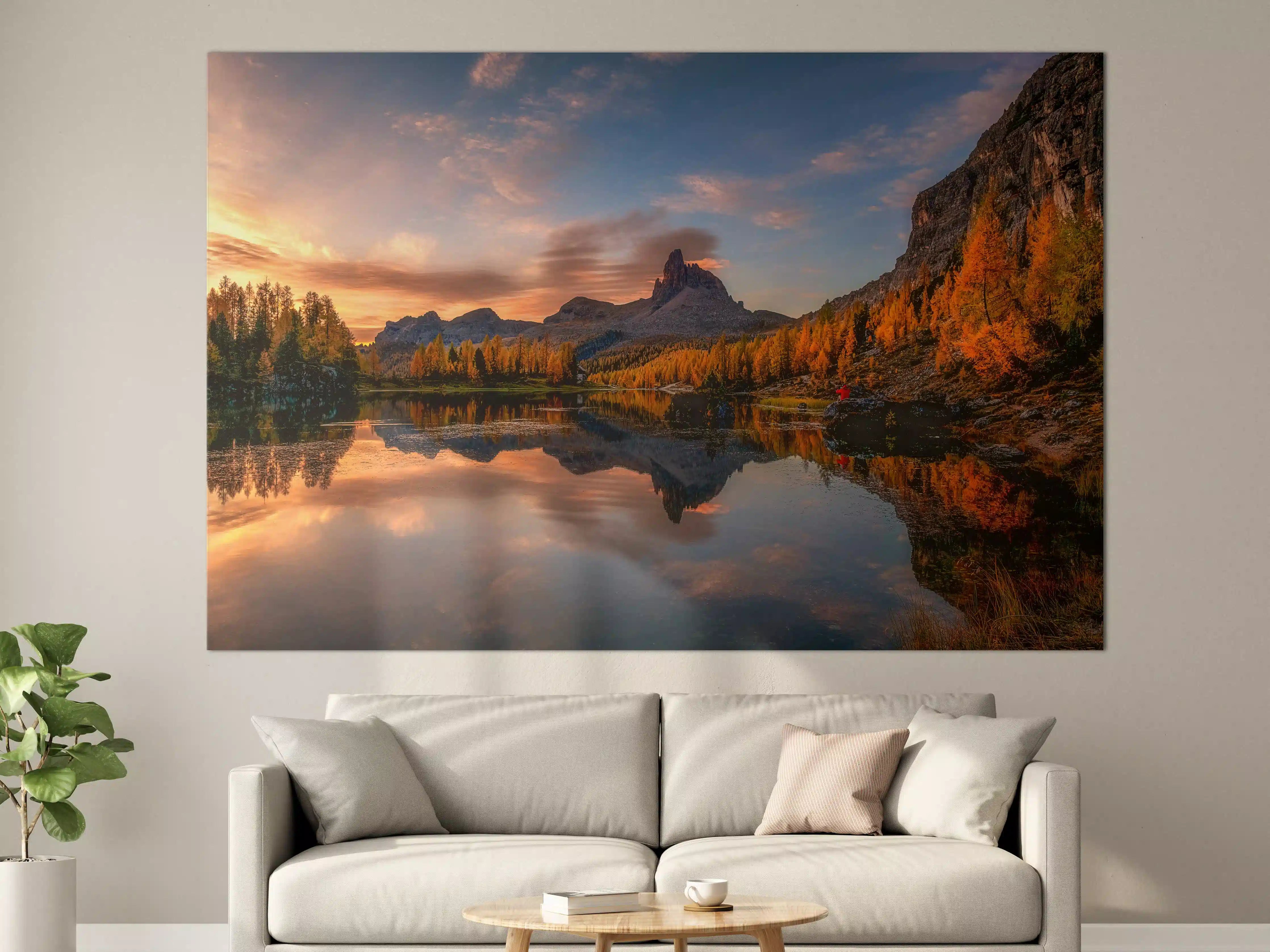 Große Wandbilder - Berglandschaft bei Sonnenuntergang mit Spiegelung im Wasser