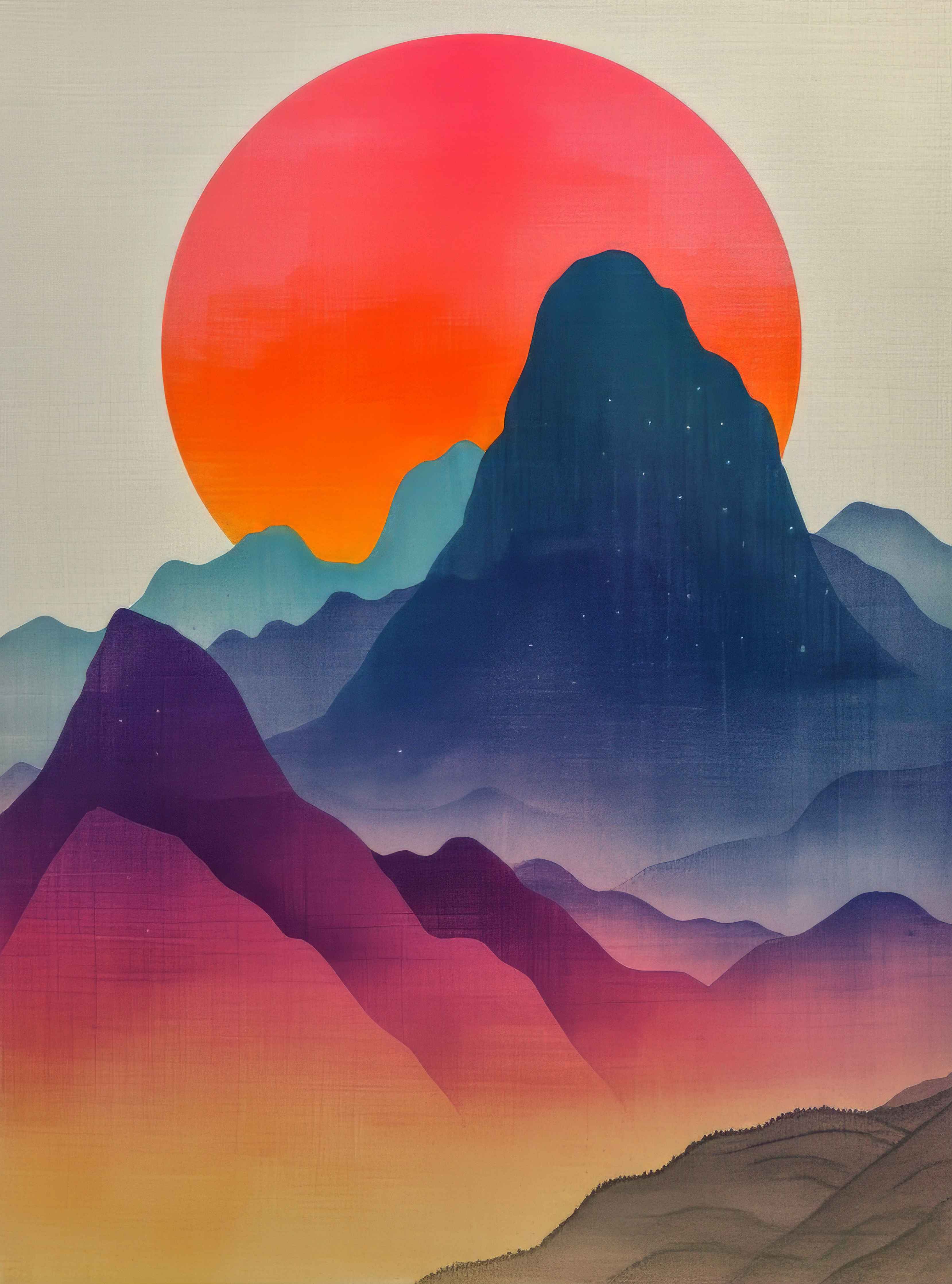 Große Wandbilder-Berglandschaft bei Sonnenuntergang mit buntem Himmel