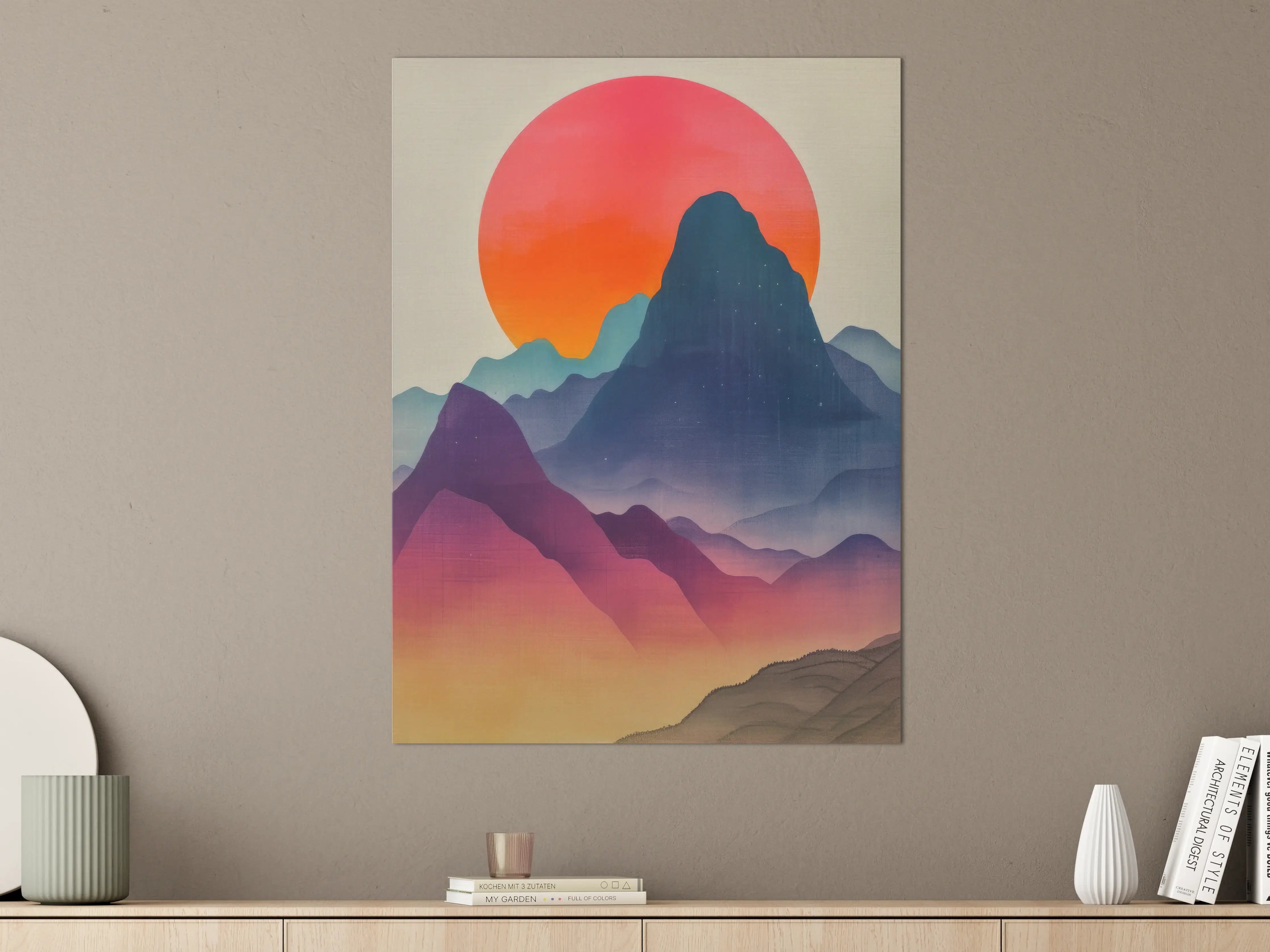 Große Wandbilder - Berglandschaft bei Sonnenuntergang mit buntem Himmel