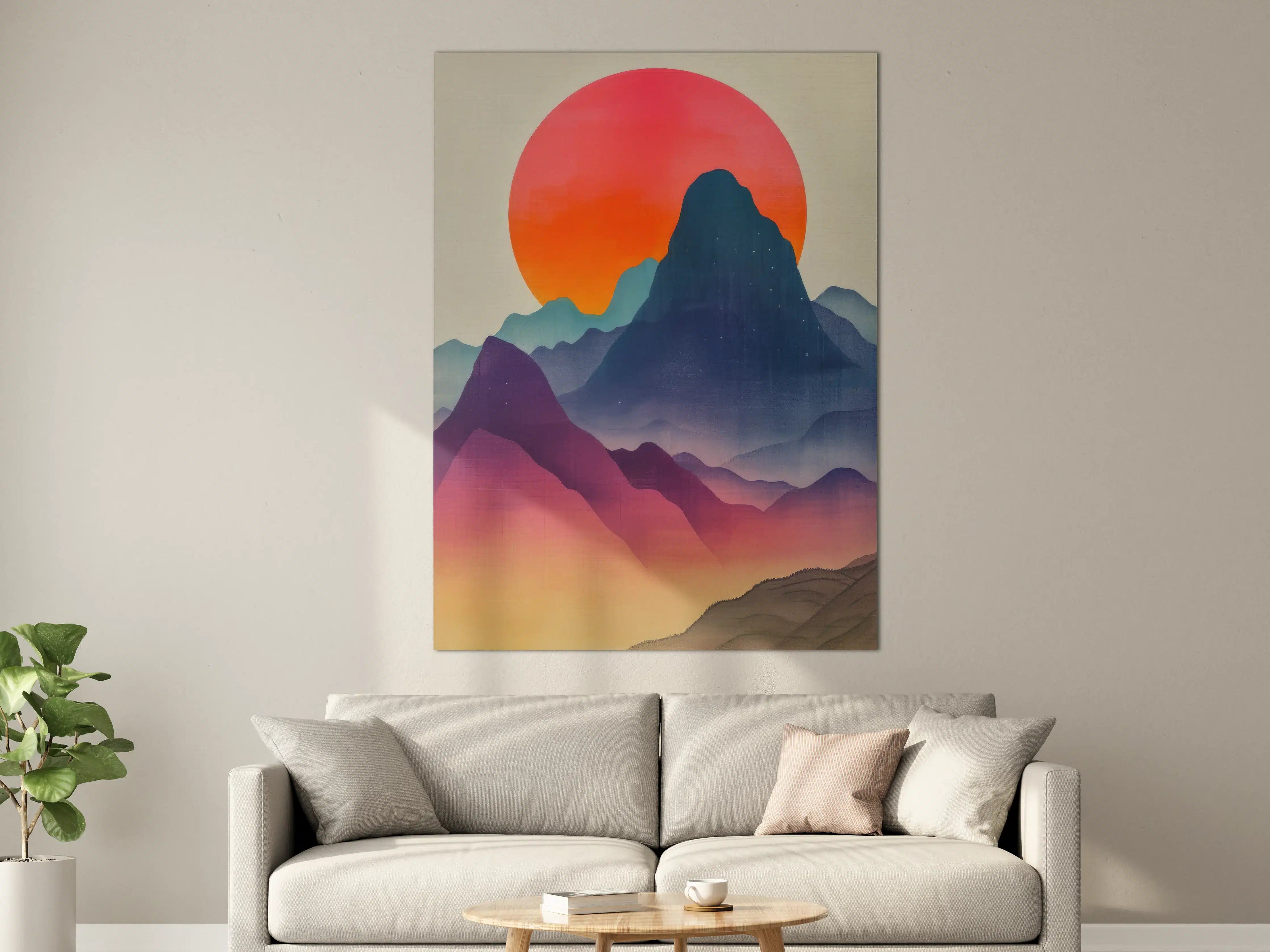 Große Wandbilder - Berglandschaft bei Sonnenuntergang mit buntem Himmel