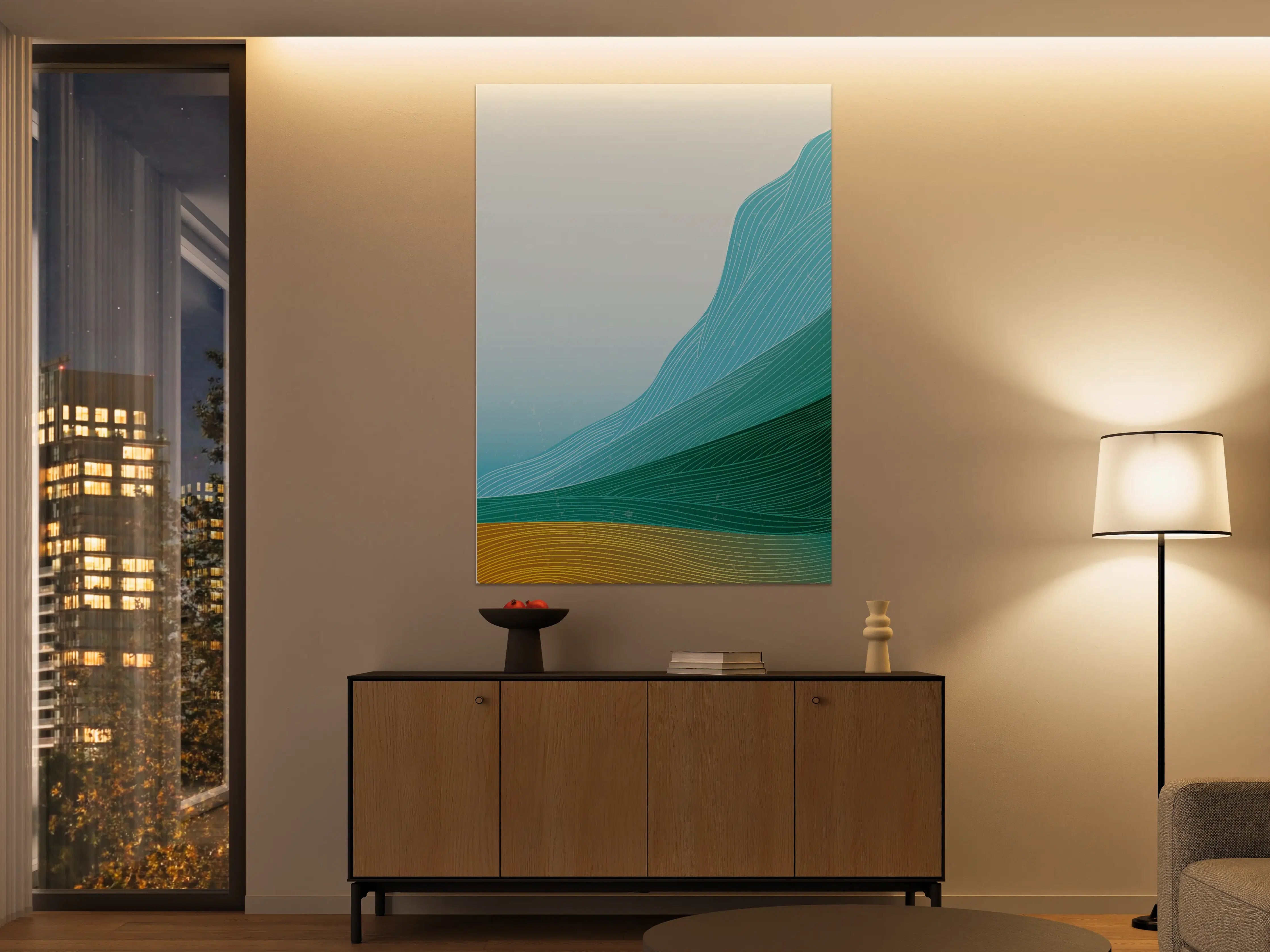 Große Wandbilder - Berglandschaft in sanften Blau- und Grüntönen