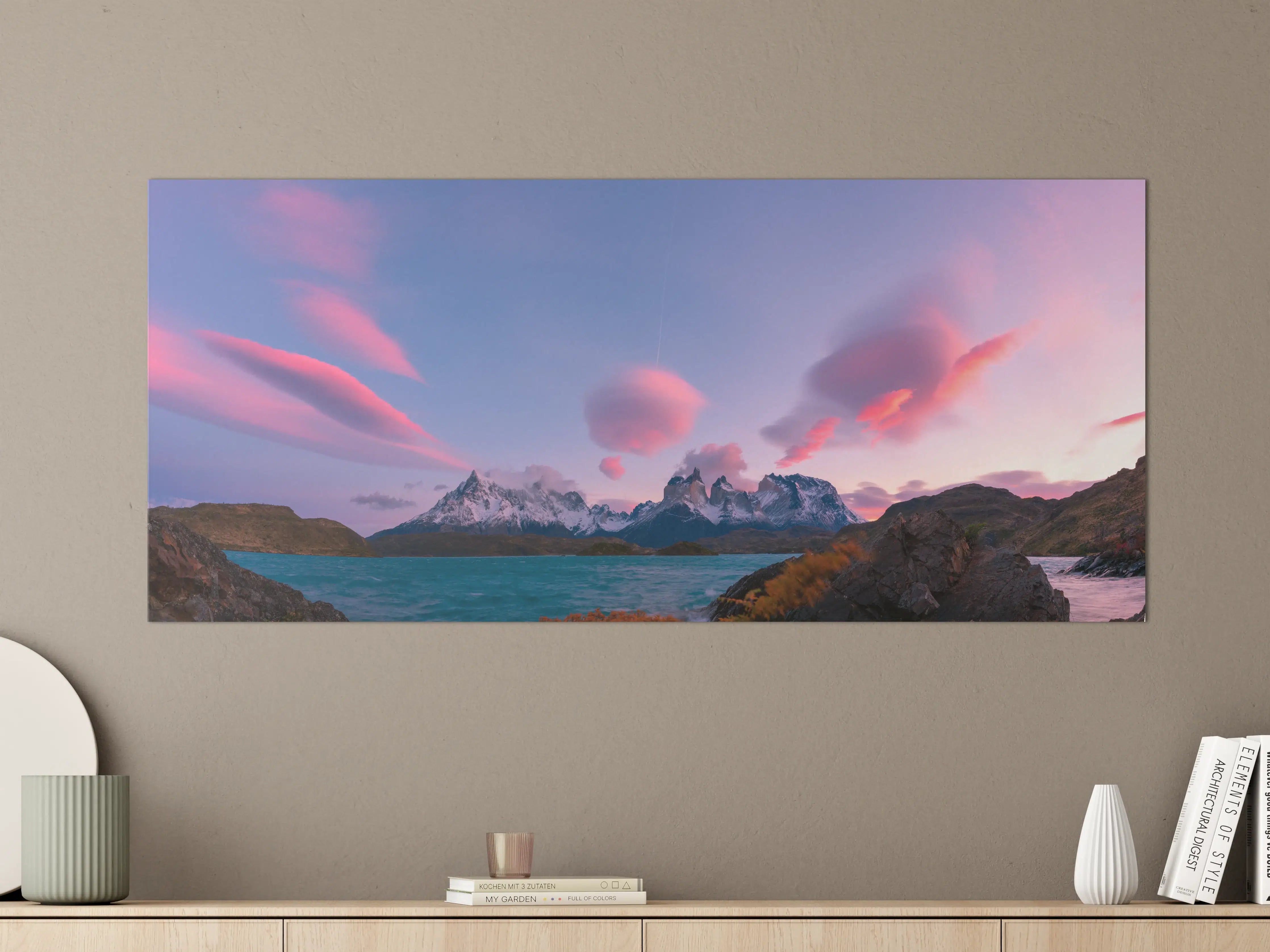 Große Wandbilder - Bergpanorama im rosa Sonnenuntergang