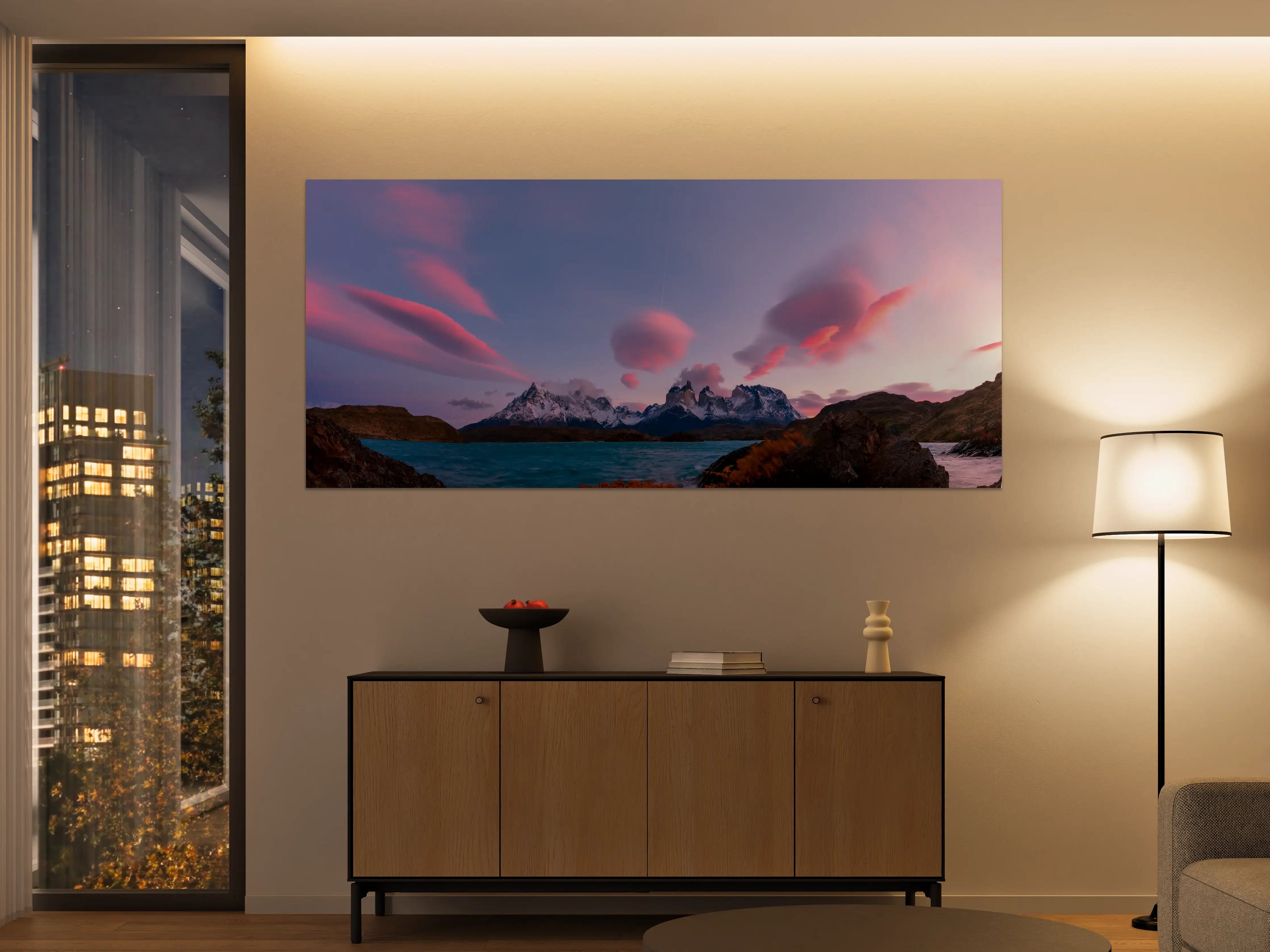 Große Wandbilder - Bergpanorama im rosa Sonnenuntergang